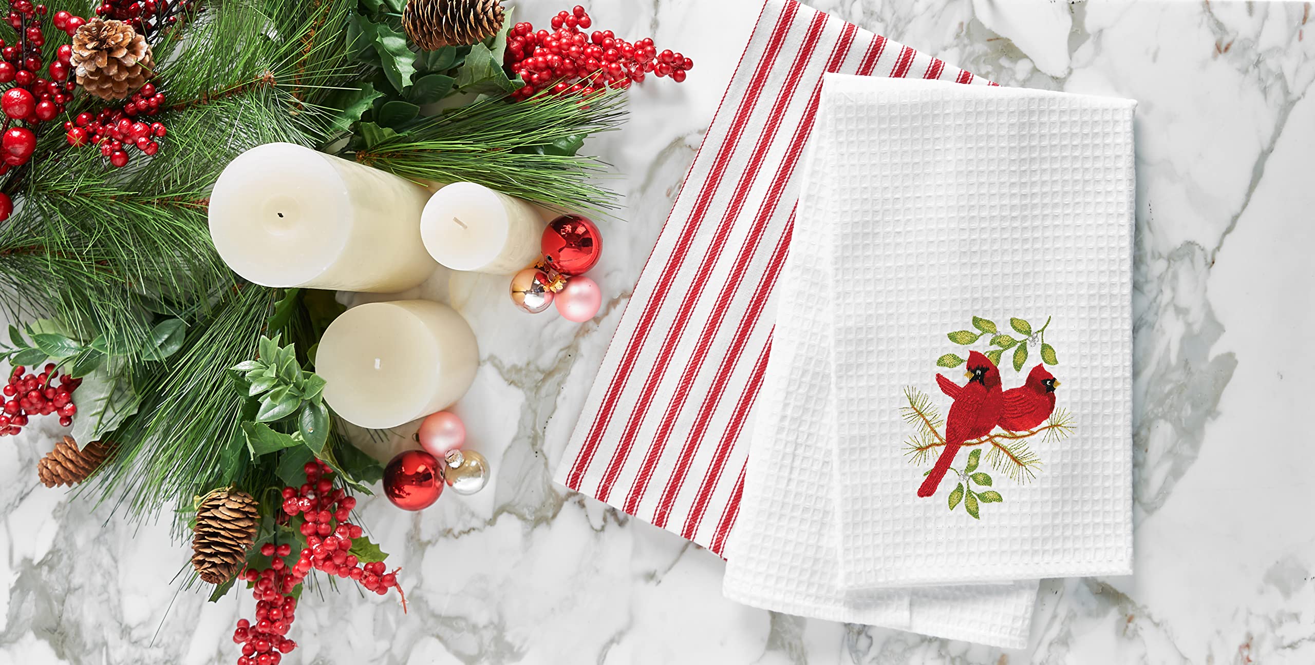 Song Bird Cardinals Waffle Weave Christmas Kitchen Towel Set - 18