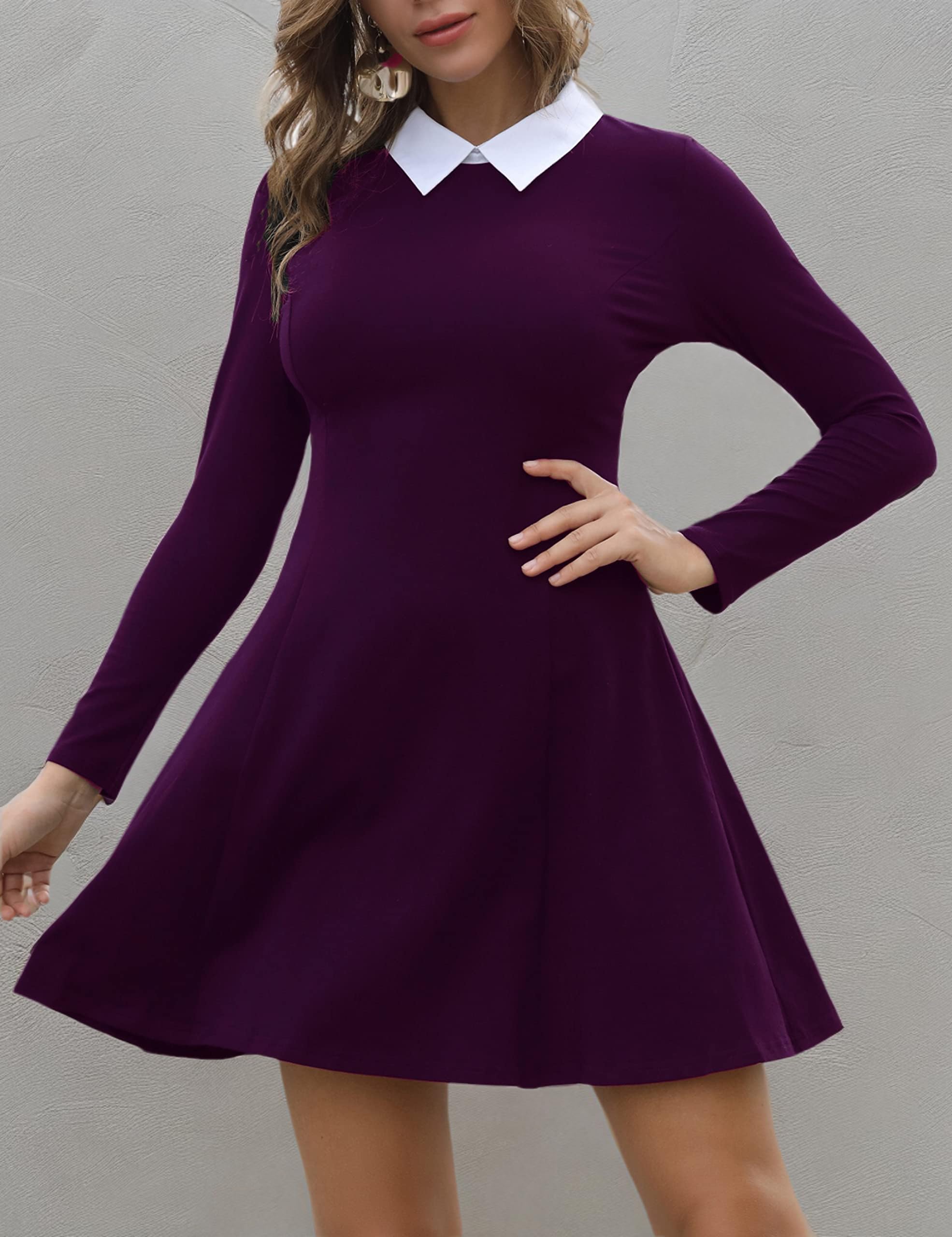 Aphratti Women's Long Sleeve Fall Dresses 2025 - Casual Peter Pan Collar A-Line Fit & Flare Skater Goth Dress for Autumn, Halloween, Party & Daily Wear