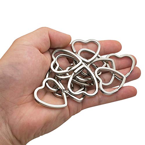 30pcs Heart Shaped Split Key Rings Silver