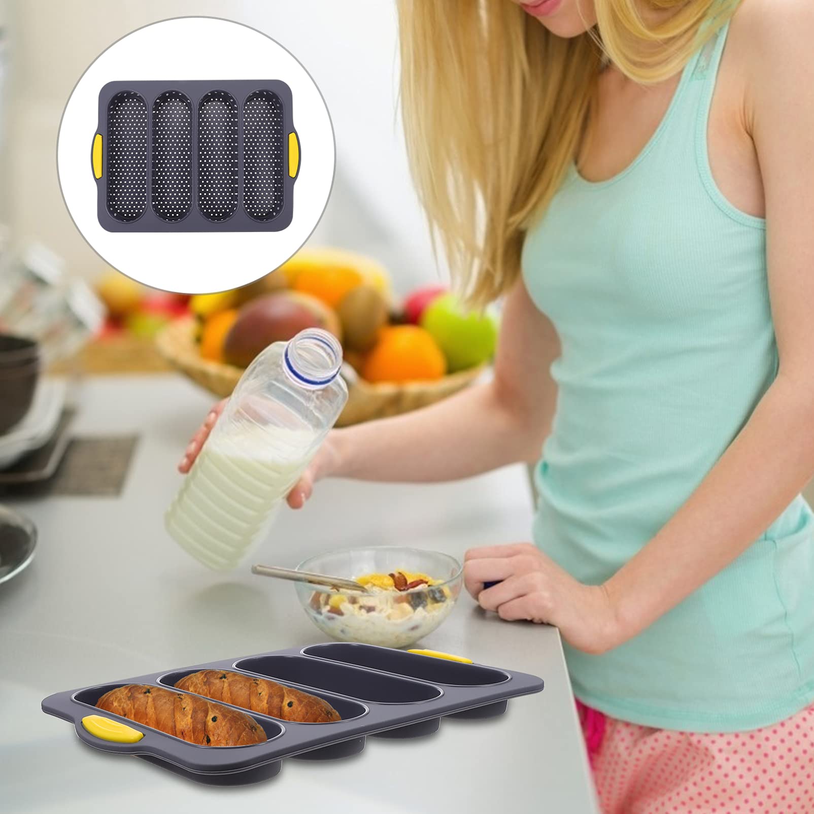 Non-Stick Silicone Baguette Pan - 4-Wave Perforated French Bread Baking Mold for Baguettes, Loaves & Ciabatta | Perfect for Homemade Sandwiches, Toast & Artisan Bread Baking