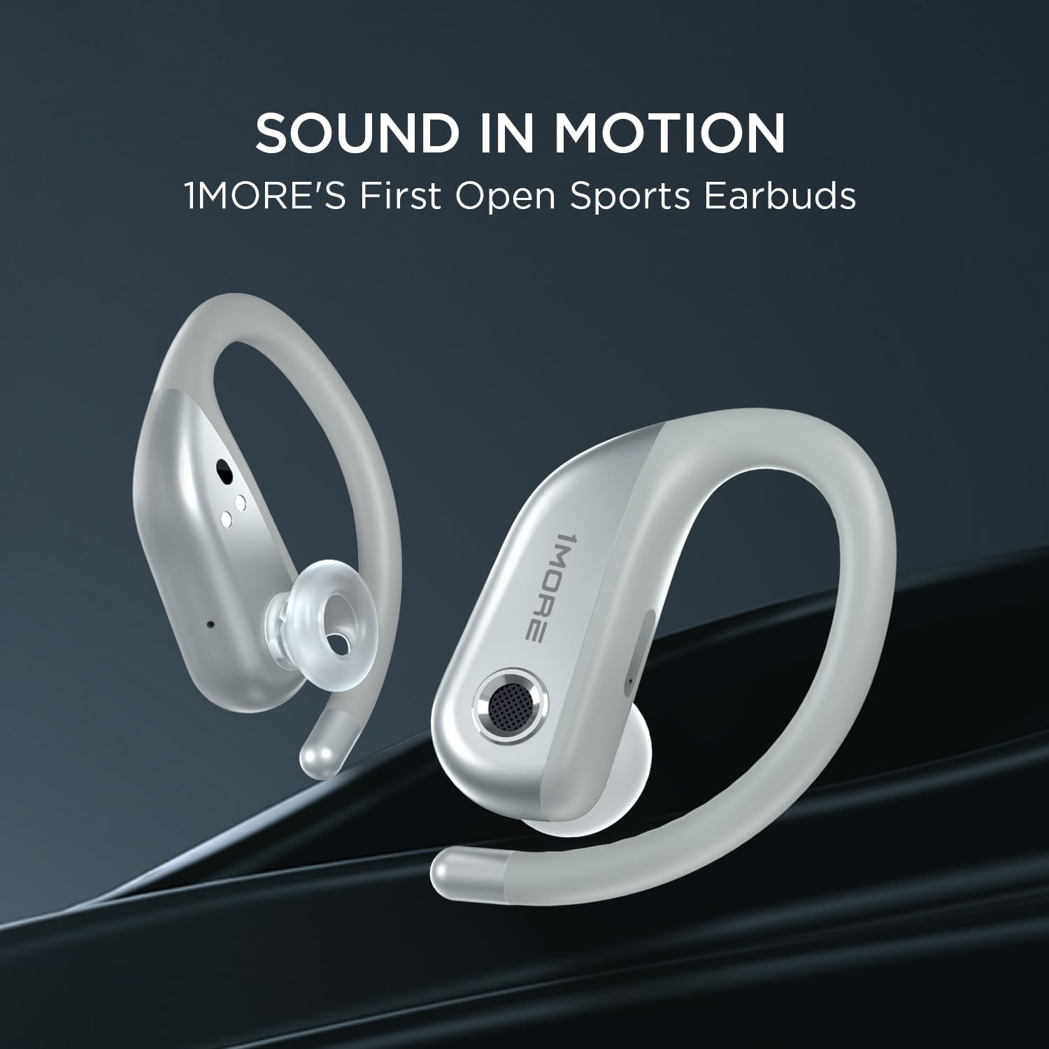 1MORE Fit Open Earbuds S50 - Wireless Bluetooth 5.3 Headphones with 4 Mics, IPX7 Waterproof, 38H Battery & Fast Charging, App EQ Control, Secure Earhook Design for Running, Workouts & Sports (Silver) | Perfect for Gym, Jogging & Outdoor Activities