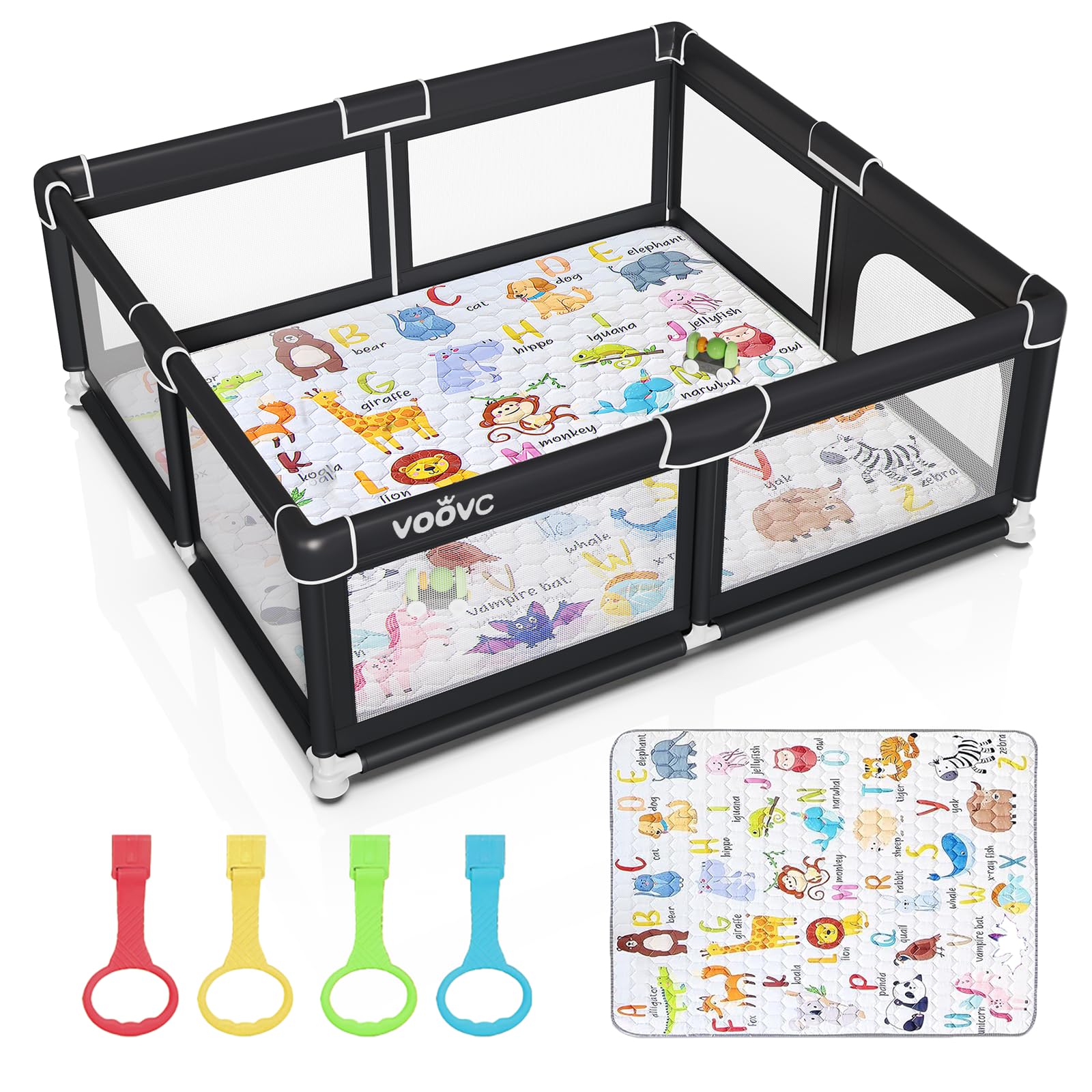 **Extra Large 71x60 Inches Black Baby Playpen with Mat - Safe Indoor & Outdoor Activity Center for Babies & Toddlers, Play Yard with Gate Prints - Perfect for Home, Daycare & Travel**