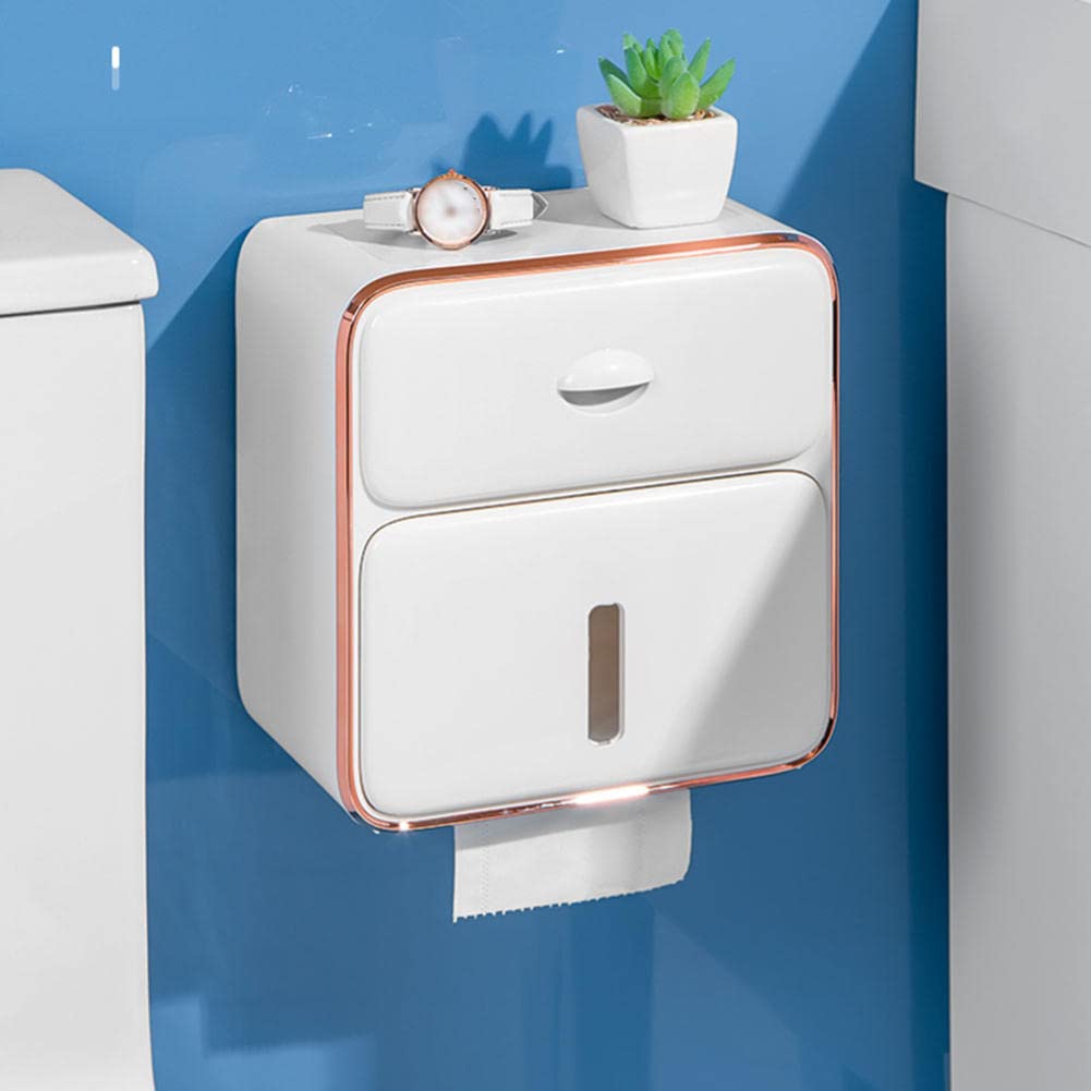 Waterproof Toilet Paper Holder Box with Storage Drawer - Wall Mounted Tissue Dispenser with Hook for Bathroom, Kitchen & Toilet - Perfect for Home, RV, Office & Outdoor Use