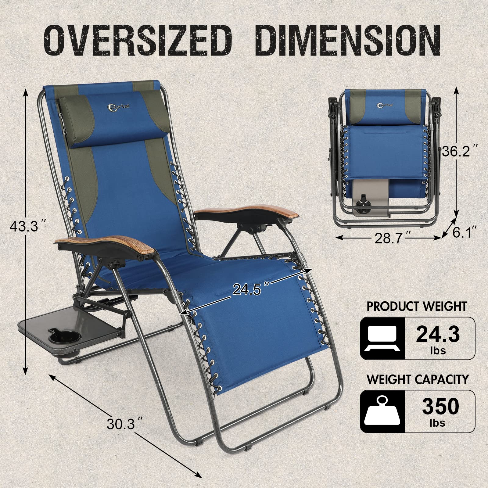 **XL Oversized Mesh Back Zero Gravity Reclining Patio Chair - Heavy Duty 350lbs Capacity, Padded Seat with Adjustable Pillows & Cup Holder - Foldable Lounge Chair for Poolside, Backyard, Lawn, and Outdoor Relaxation**
