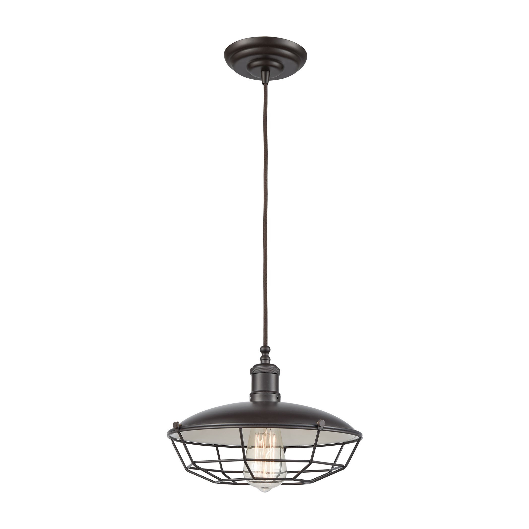 1-Light Industrial Pendant Light in Oil Rubbed Bronze with Metal Shade & Cage - Perfect for Kitchen Island, Dining Room, or Farmhouse Decor