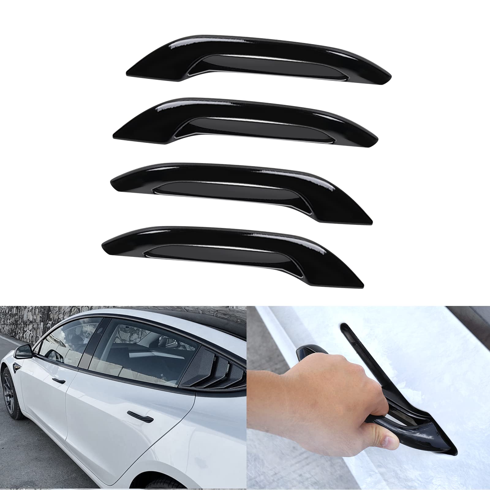 Tesery Anti-Freeze Door Handle for Tesla Model 3 & Model Y - 4PCS Black Replacement Accessories - Prevent Frozen Locks in Winter - Perfect for Cold Weather & Snowy Conditions
