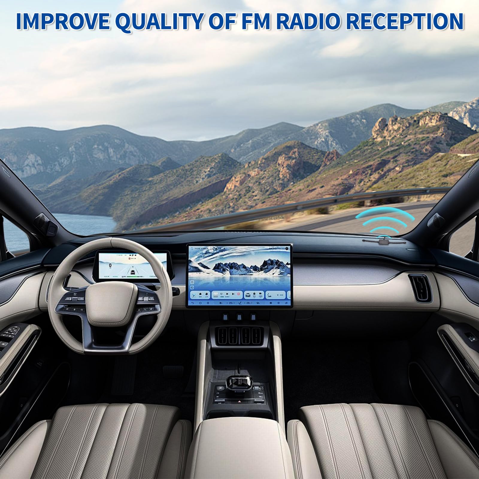 Superbat Universal Car Stereo AM FM Dipole Antenna - Hidden Adhesive Mount Radio Aerial with DIN to ISO Adapter for Vehicle, Truck, SUV - Improve Radio Reception for Road Trips & Daily Commuting