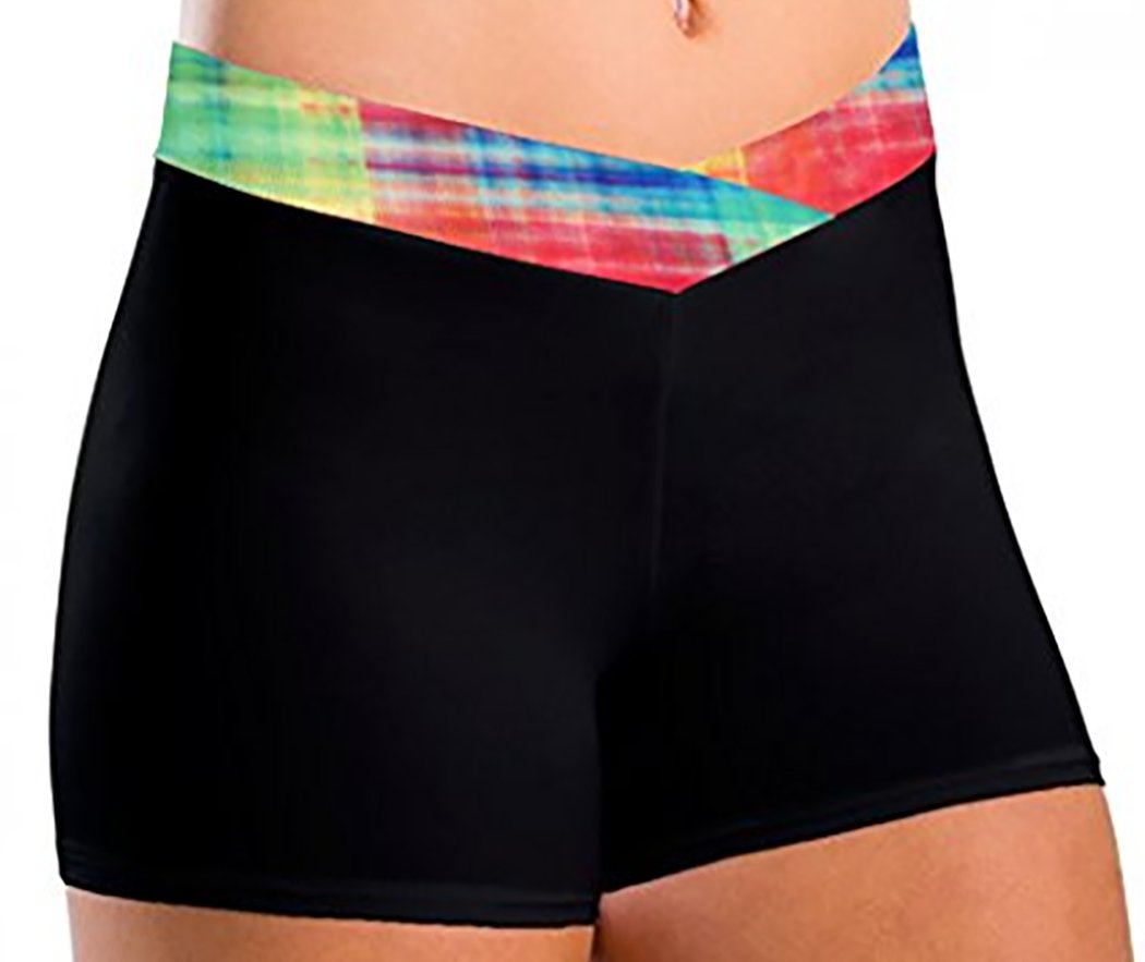 DanceNwear Women's V-Waist Dance Shorts - High Waisted Yoga Shorts for Ballet, Jazz, Zumba & Workout - Breathable Stretchy Performance Shorts for Dance Class & Gym