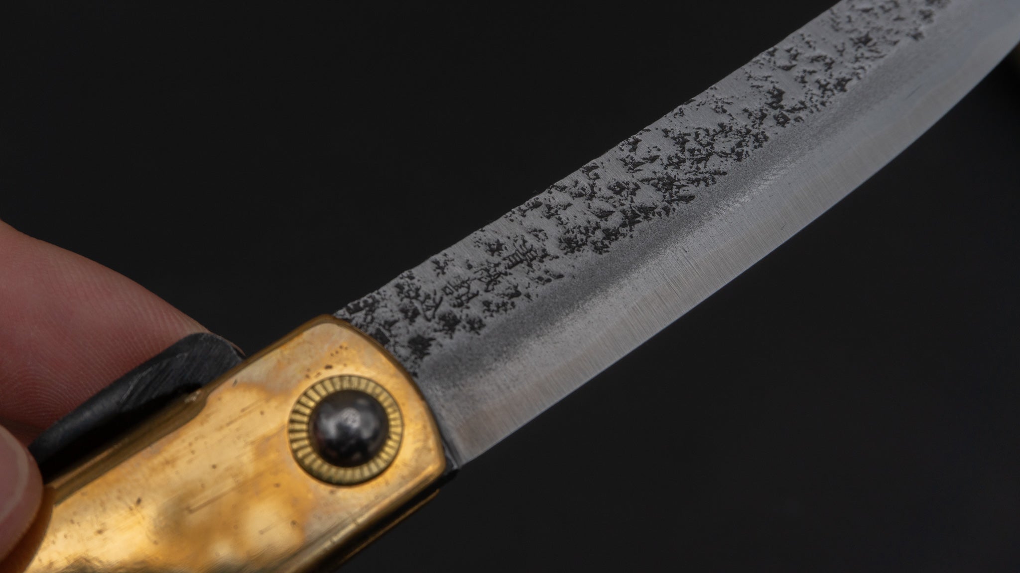 Higonokami Motosuke Folding Knife - X Large Brass Handle (#16Y M) - Japanese Traditional Pocket Knife for Outdoor, Camping & EDC Use