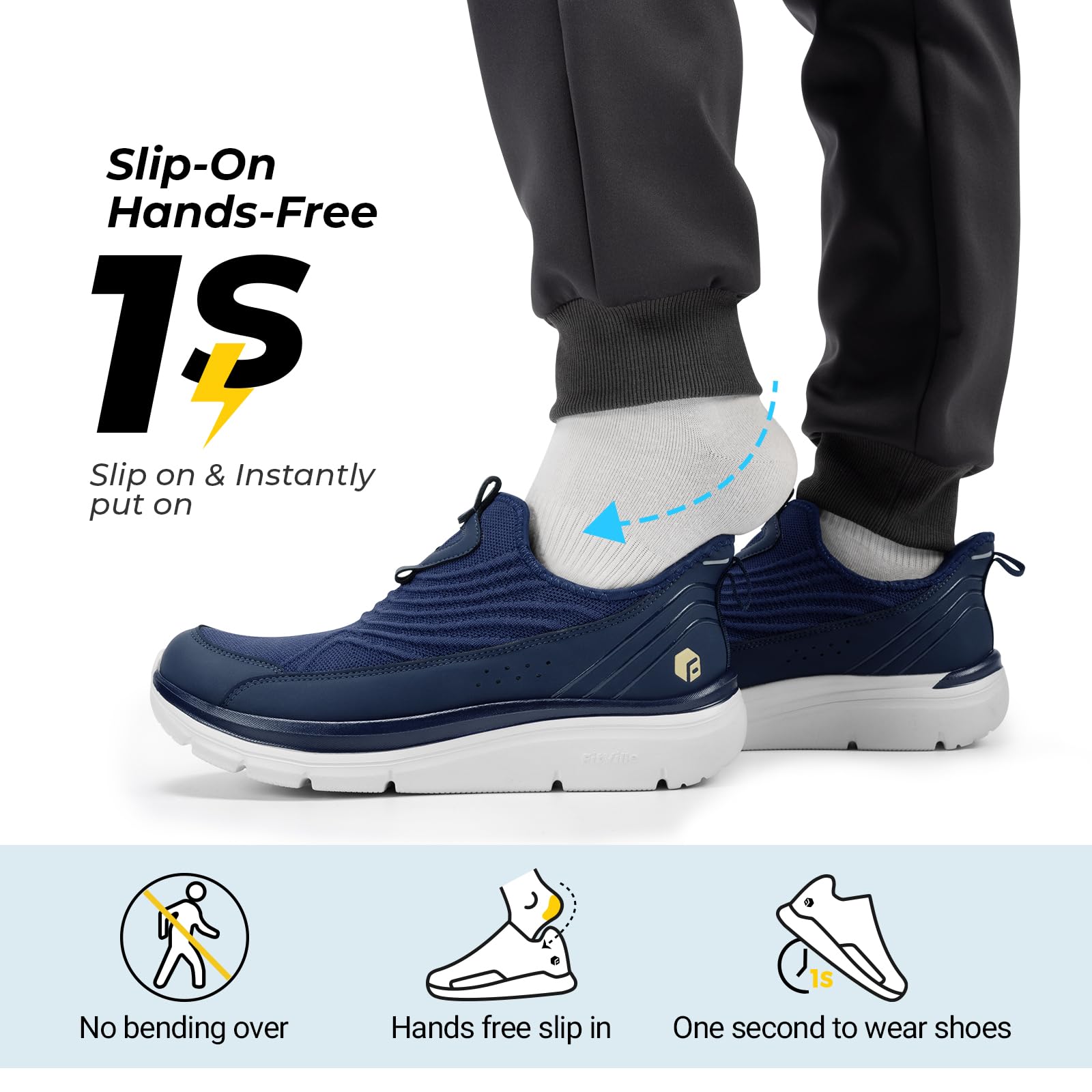 FitVille Men's Extra Wide Slip-On Walking Shoes - Breathable Hands-Free Sneakers for All-Day Comfort | Orthopedic Support for Standing & Walking | Perfect for Work, Travel & Daily Activities