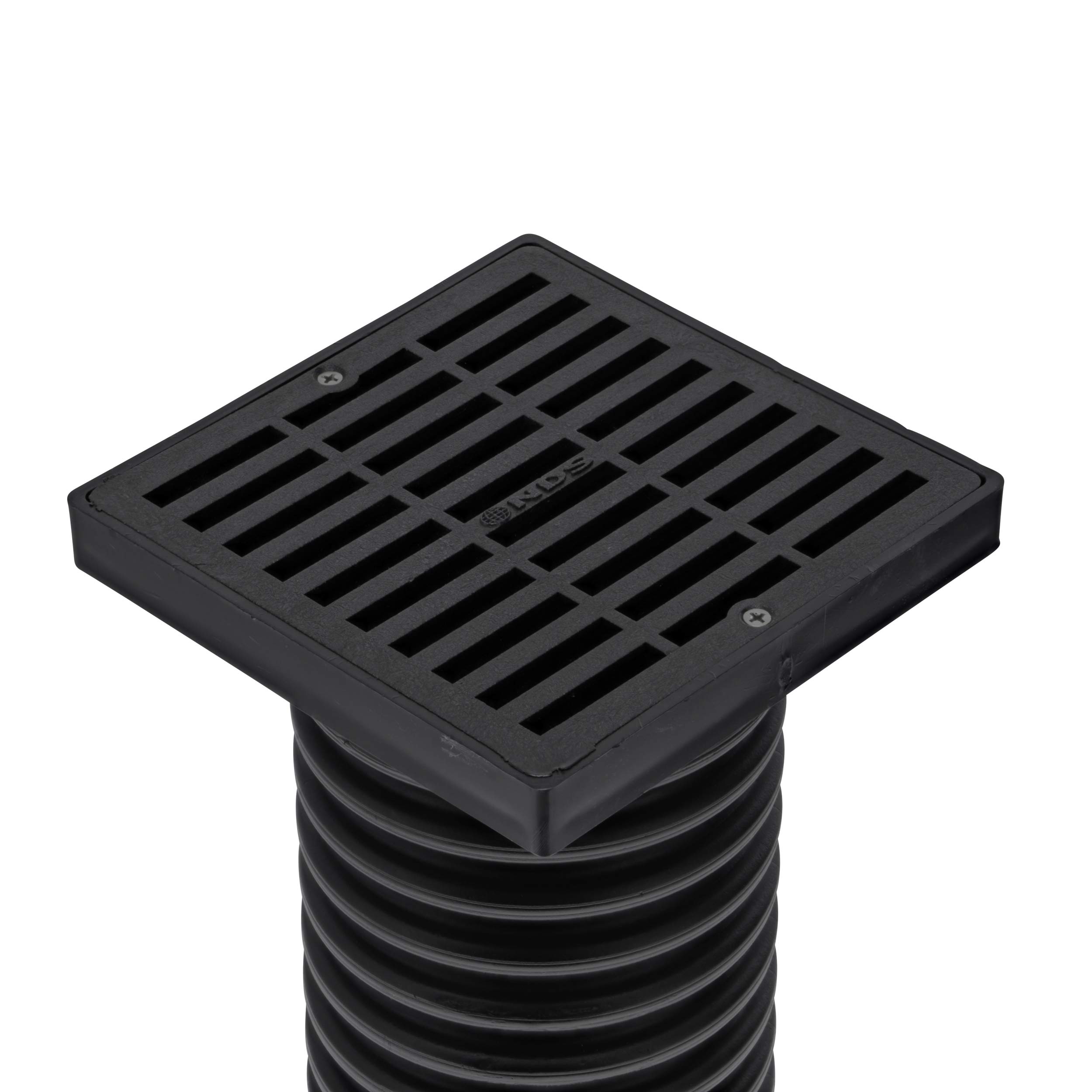 NDS 640 6-Inch Square Grate with Low-Profile Adapter Drain - Compatible with 3-Inch & 4-Inch Drain Pipes - Durable Black Plastic for Small Lawns, Landscaping, Patios & Garden Drainage Solutions