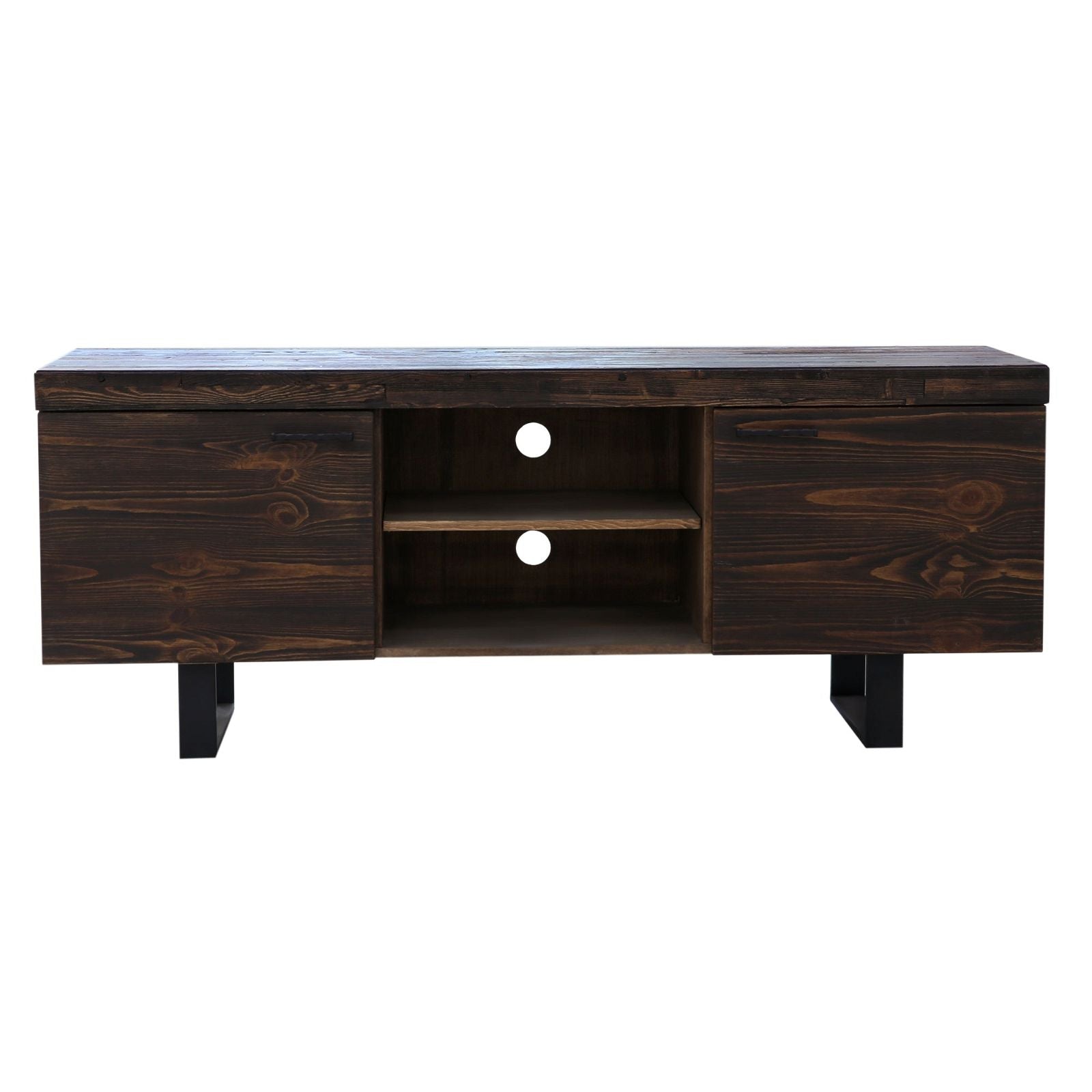 Rustica 160cm Solid Pine Wood TV Stand with 2 Doors - Black Entertainment Center for Living Room, Bedroom & Home Theater
