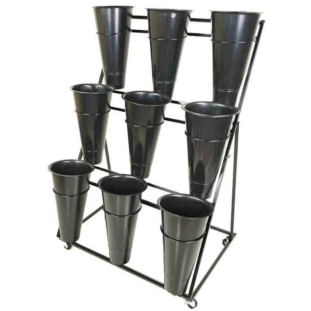 3-Tier Iron Flower Stand with Wheels - Black Ladder-Shaped Plant Holder for Indoor/Outdoor Decor (70x50x105cm) - Perfect for Living Room, Balcony & Garden Organization