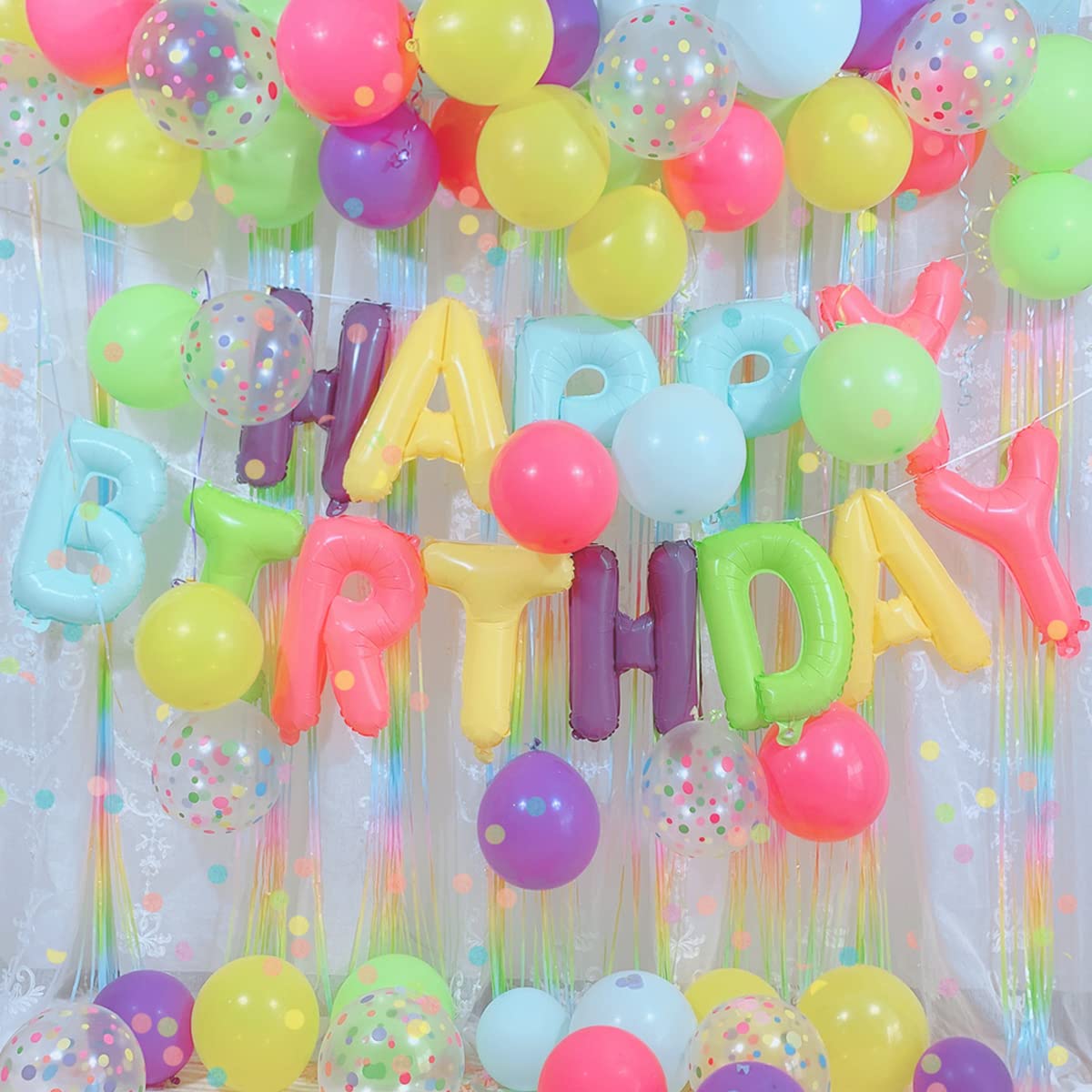 Pastel Balloon Kit for Birthday Party Decorations - Macaron Theme Party Supplies with Confetti, Rainbow Mylar Foil Balloons & Fringe Curtain - Perfect for Kids, Women & Men Birthday Celebrations, Baby Showers & Bridal Showers