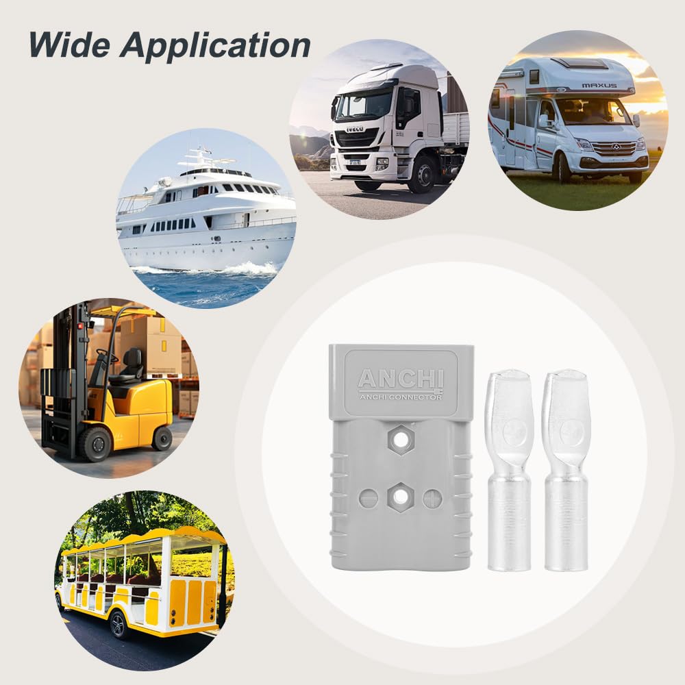 350A Forklift Battery Connector - 2/0 AWG Gray 600V Plug with 10PCS - Heavy Duty Jumper Cable Plug for Recovery Winch, Towing Systems & Industrial Equipment - Quick Connect/Disconnect for Forklifts, Construction Machinery & Marine Applications