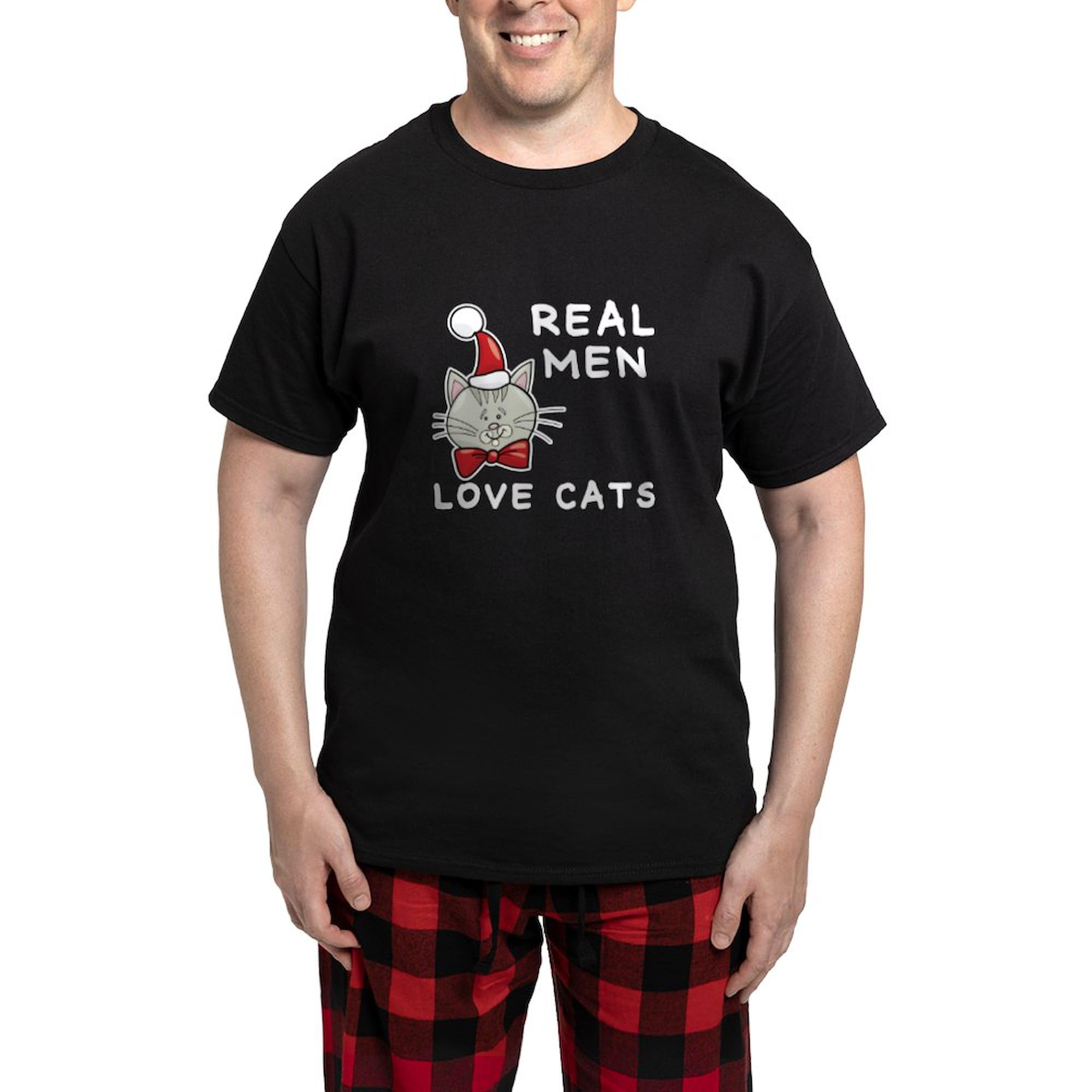 Real Men Love Cats Men's Dark Pajama Set - Comfortable Sleepwear for Cat Lovers | Cozy Nightwear for Relaxing at Home & Lounging