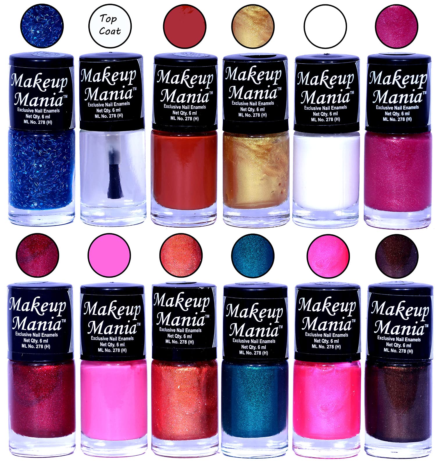 Makeup Mania 12-Piece Nail Polish Set - 6ml Each (Multicolor Combo No.107) - Long Lasting Nail Paint for Salon-Quality Manicures at Home, Parties & Special Occasions