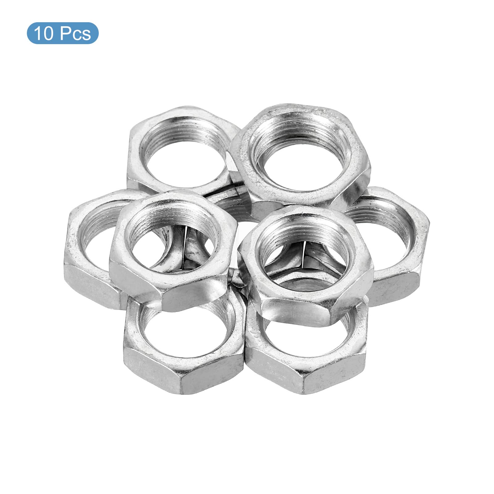 PATIKIL M16 x 1.0 Steel Hex Nuts - 10 Pack Metric Thread Zinc Plated Fasteners (8mm Height) - Ideal for Automotive, Machinery & DIY Projects