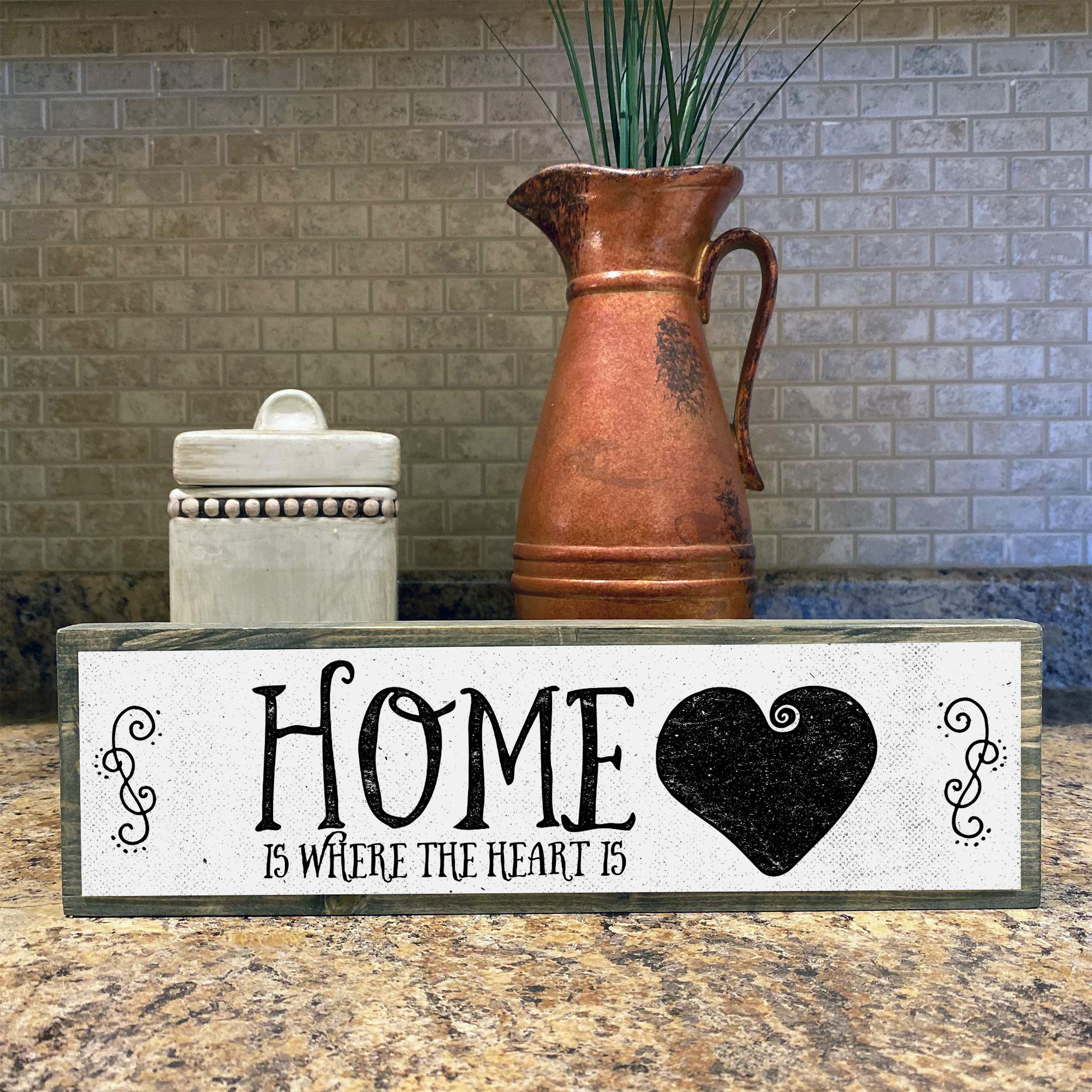 Rustic Home Wood Signs - Medium Size with Wood & Metal Design - 'Home Is Where The Heart Is' Wall Decor for Farmhouse, Living Room & Entryway