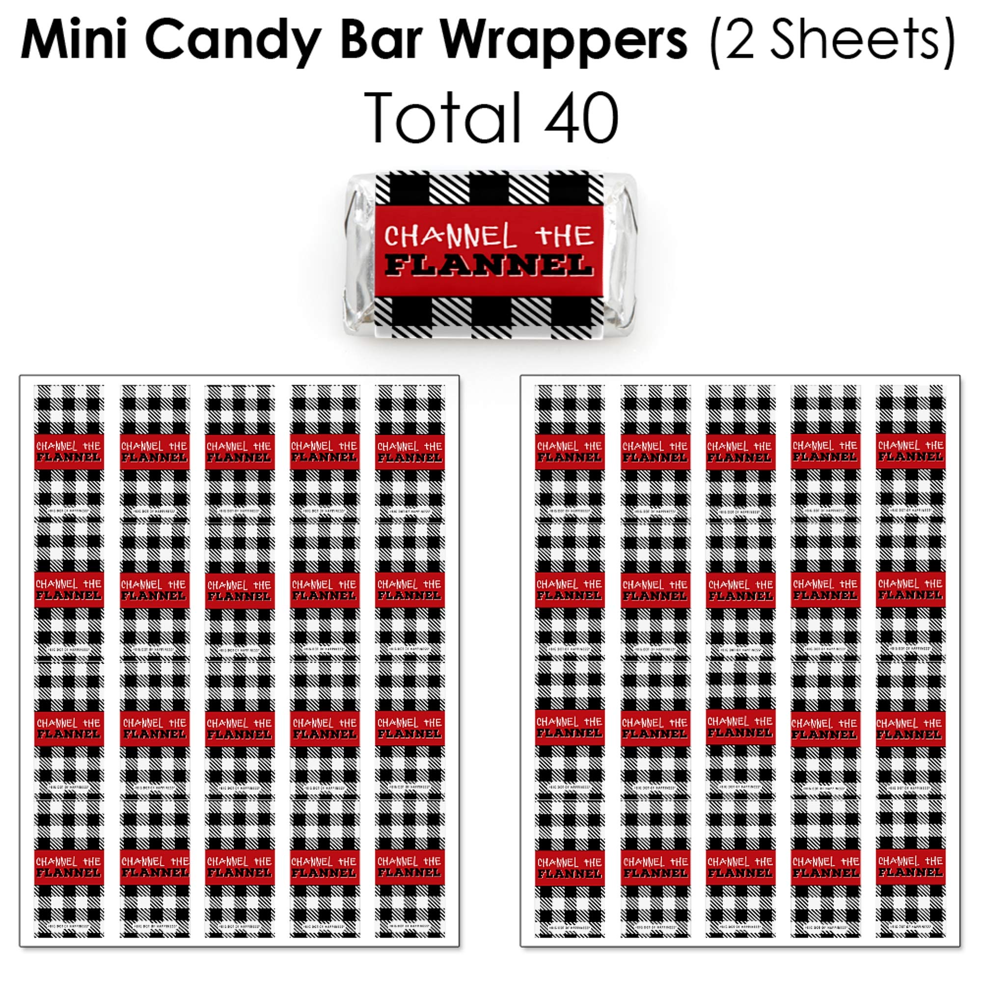 Big Dot of Happiness Lumberjack Party Supplies - 304pcs Buffalo Plaid Candy Wrappers & Circle Stickers Kit for Candy Favors - Perfect for Birthday Parties, Baby Showers & Themed Events