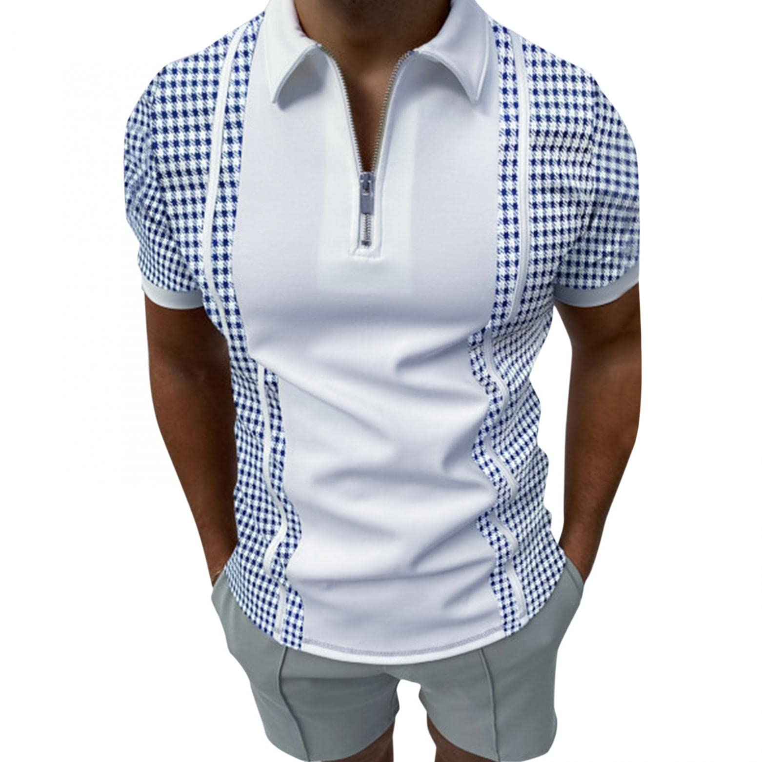 Men's Casual Short Sleeve Striped T-Shirt - Spring Summer Fashion Tee with Turn Down Collar & Two-Tone Design - Perfect for Daily Wear, Weekend Outings and Beach Vacation