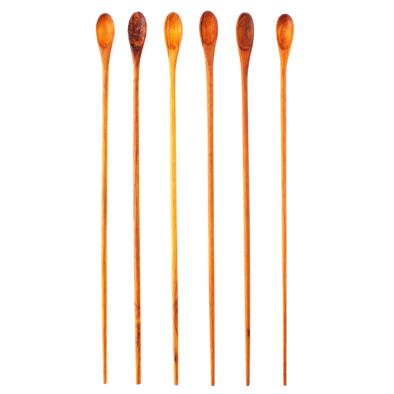 Premium Bali Teak Wood Stirring Spoons Set of 6 - Natural Eco-Friendly Kitchen Utensils for Coffee, Tea, Cooking & Baking - Dishwasher Safe Wooden Spoons for Home & Restaurant Use