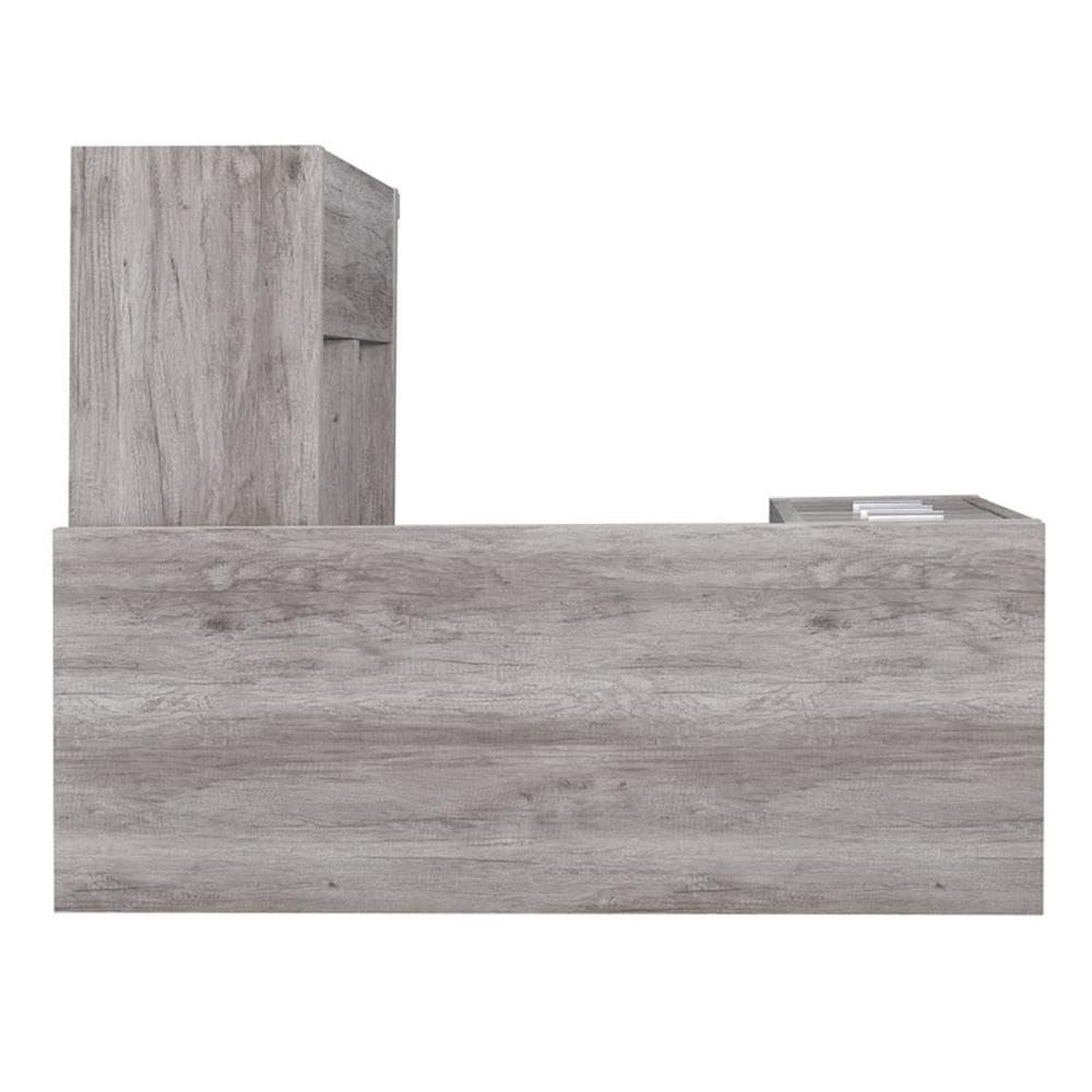 L-Shaped Desk and Office Chair Set in Gray Driftwood/Ecru - Home Square 2-Piece Home Office Furniture for Small Spaces, Gaming & Remote Work