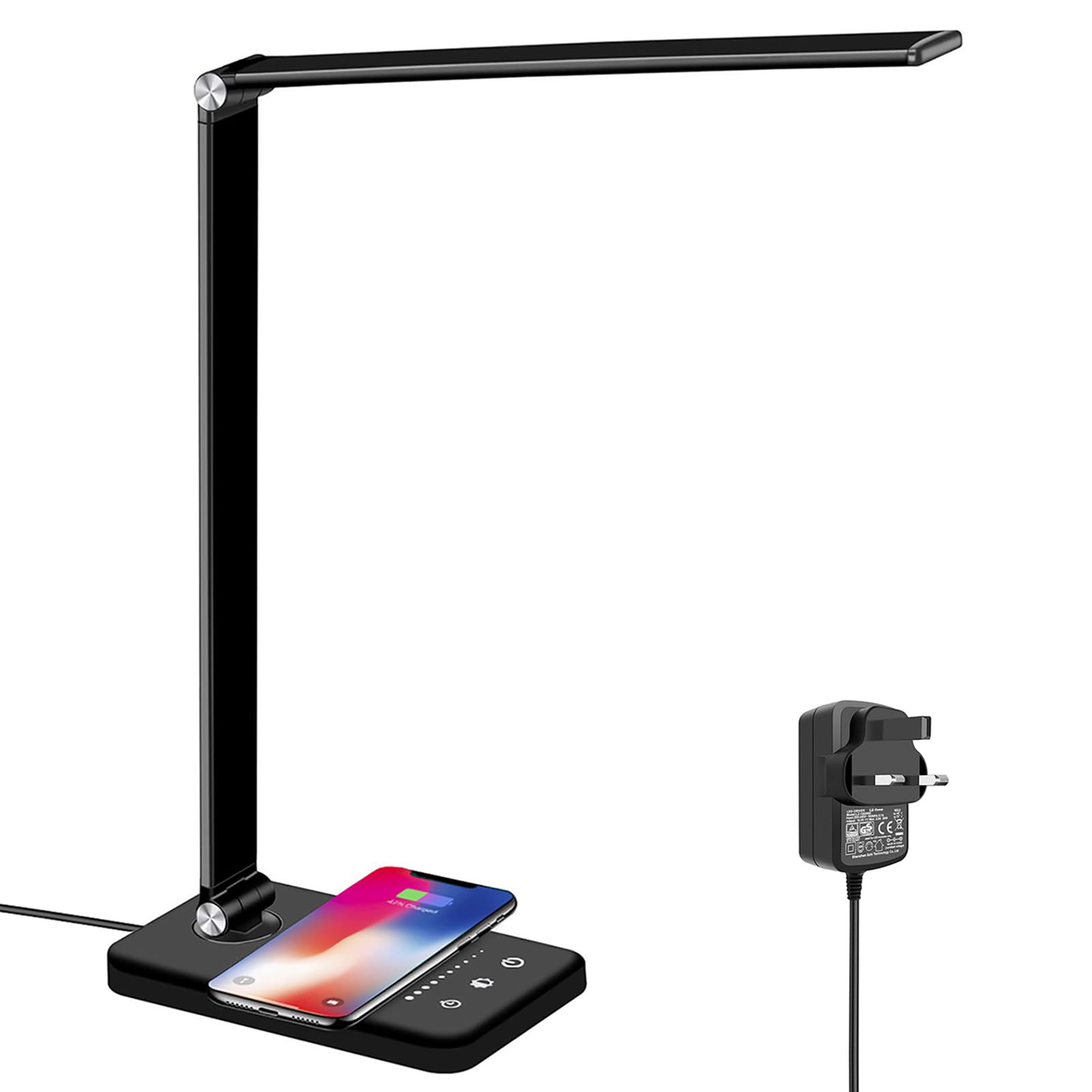 BIENSER LED Desk Lamp with Wireless Charger & USB Port - 10 Brightness Levels, 5 Color Modes, Dimmable Eye-Caring Light - Touch Control & Auto Timer (30/60min) - Perfect for Home Office, Study, Reading, and Nightstand Use