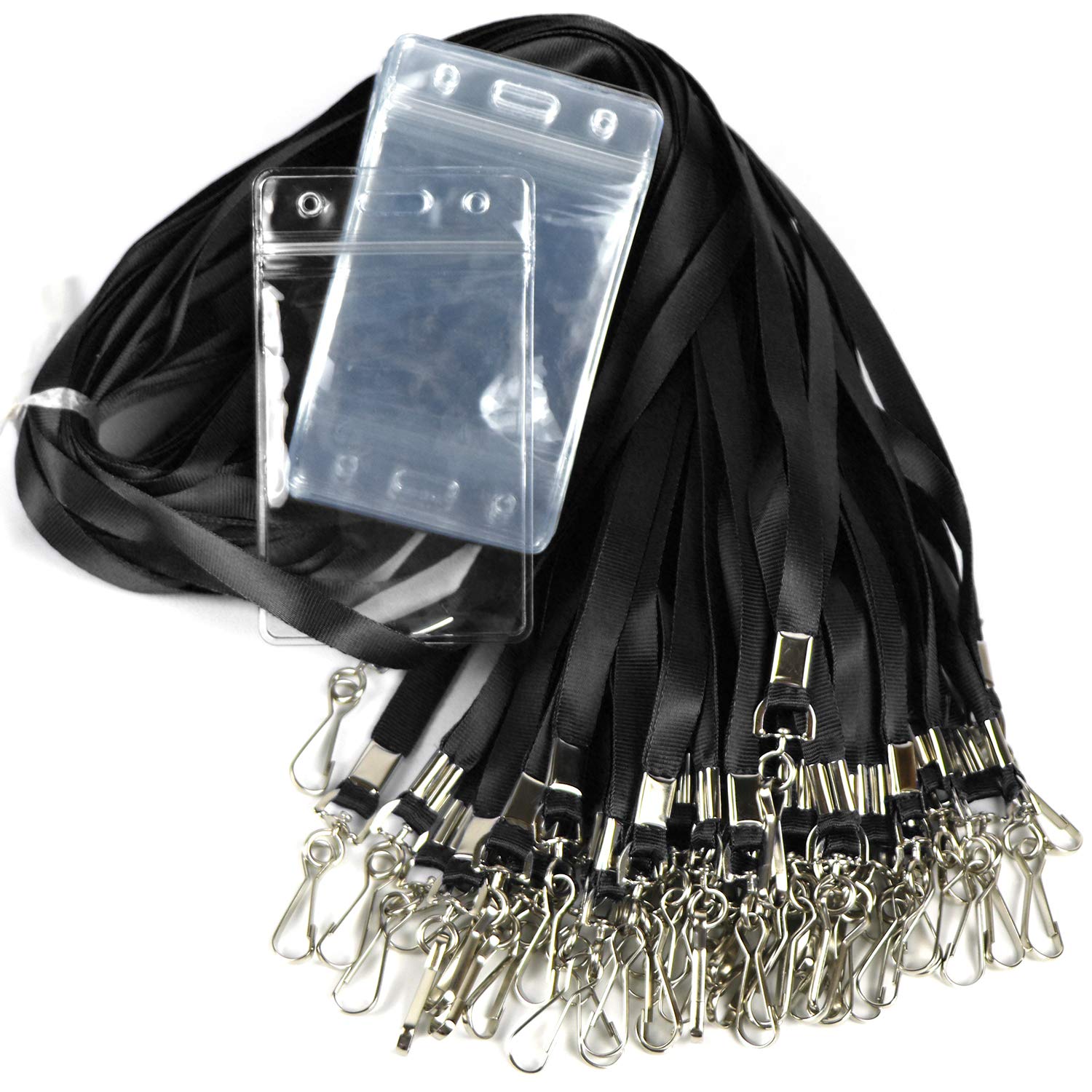 Waterproof ID Badge Lanyards with Holder & J Hook - 50 Pack for Office & Events