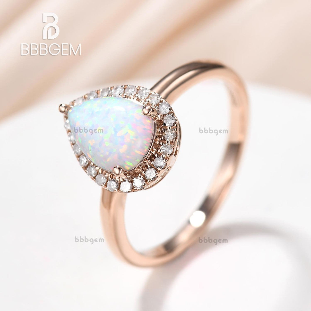 14K/18K Gold Pear Shaped Opal Engagement Ring with Halo Setting - Elegant Rose Gold Wedding Band for Women, Perfect for Proposals, Anniversaries & Special Occasions