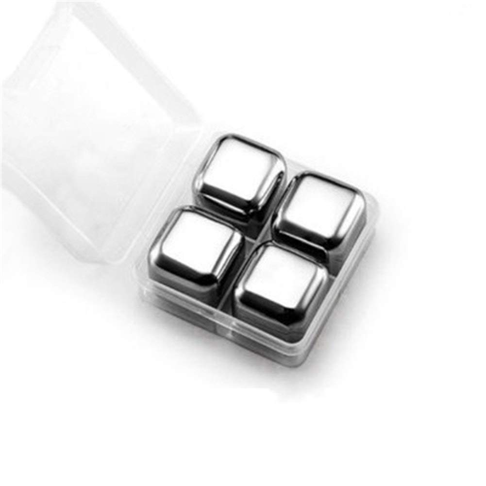 Premium Reusable Whiskey Stones Set - 4Pcs Stainless Steel Ice Cubes for Whiskey, Wine, Beer & Champagne - Food Grade Drink Chiller with Elegant Storage Box - Perfect for Home Bars, Parties & Gifts