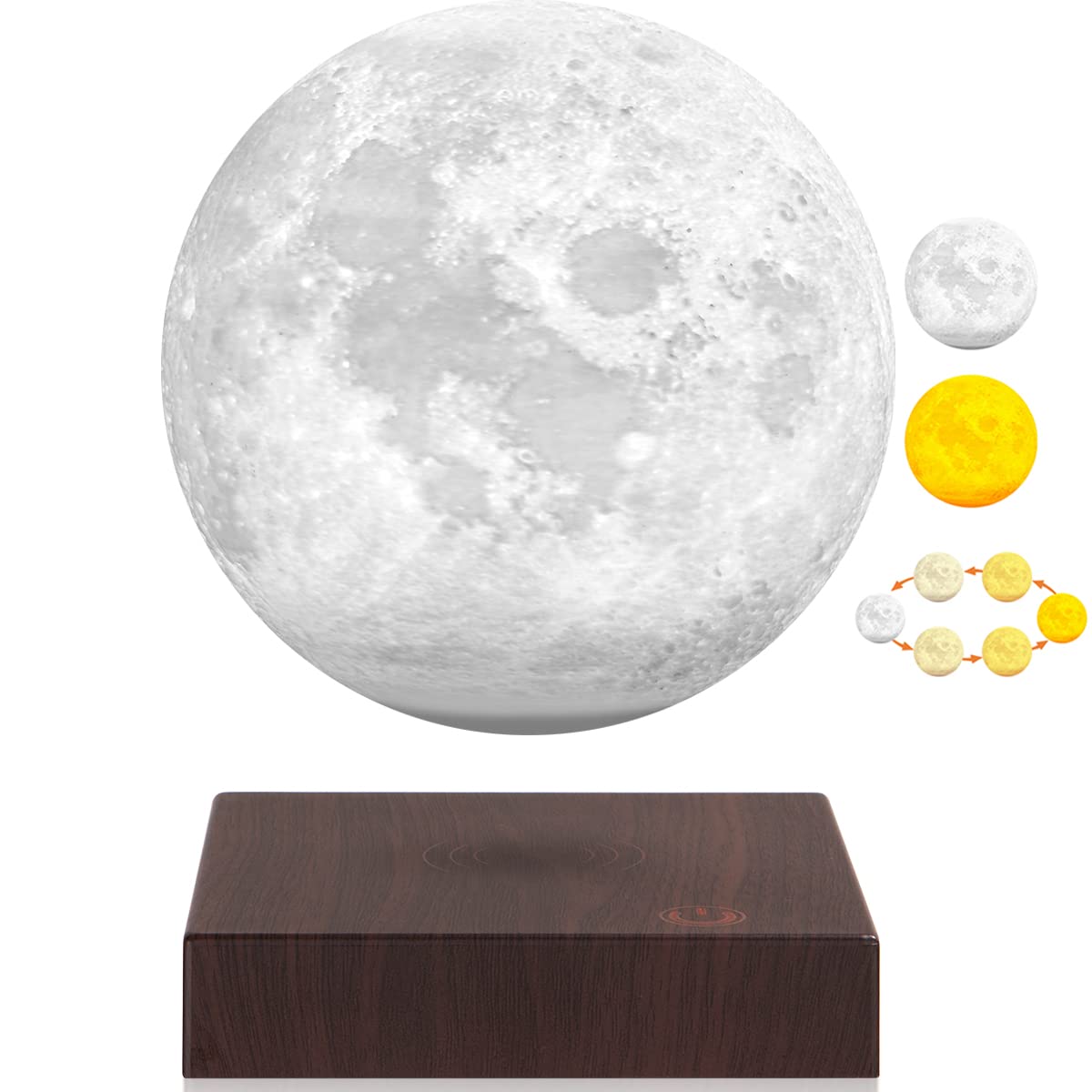 Magnetic Levitation Floating Moon Lamp - 3 Color Modes, Rotating 3D LED Night Light with Touch Control | Home Office Decor, Bedroom Ambient Lighting, Unique Gift Idea for Birthday Christmas