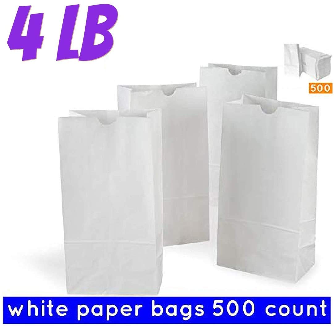 Pizety White Lunch Bags 4lb (Pack of 500) - Premium White Paper Bags for Lunch, Crafts, Party Favors, Puppets & Pharmacy Use | Ideal for School, Office, Picnics & Retail Packaging