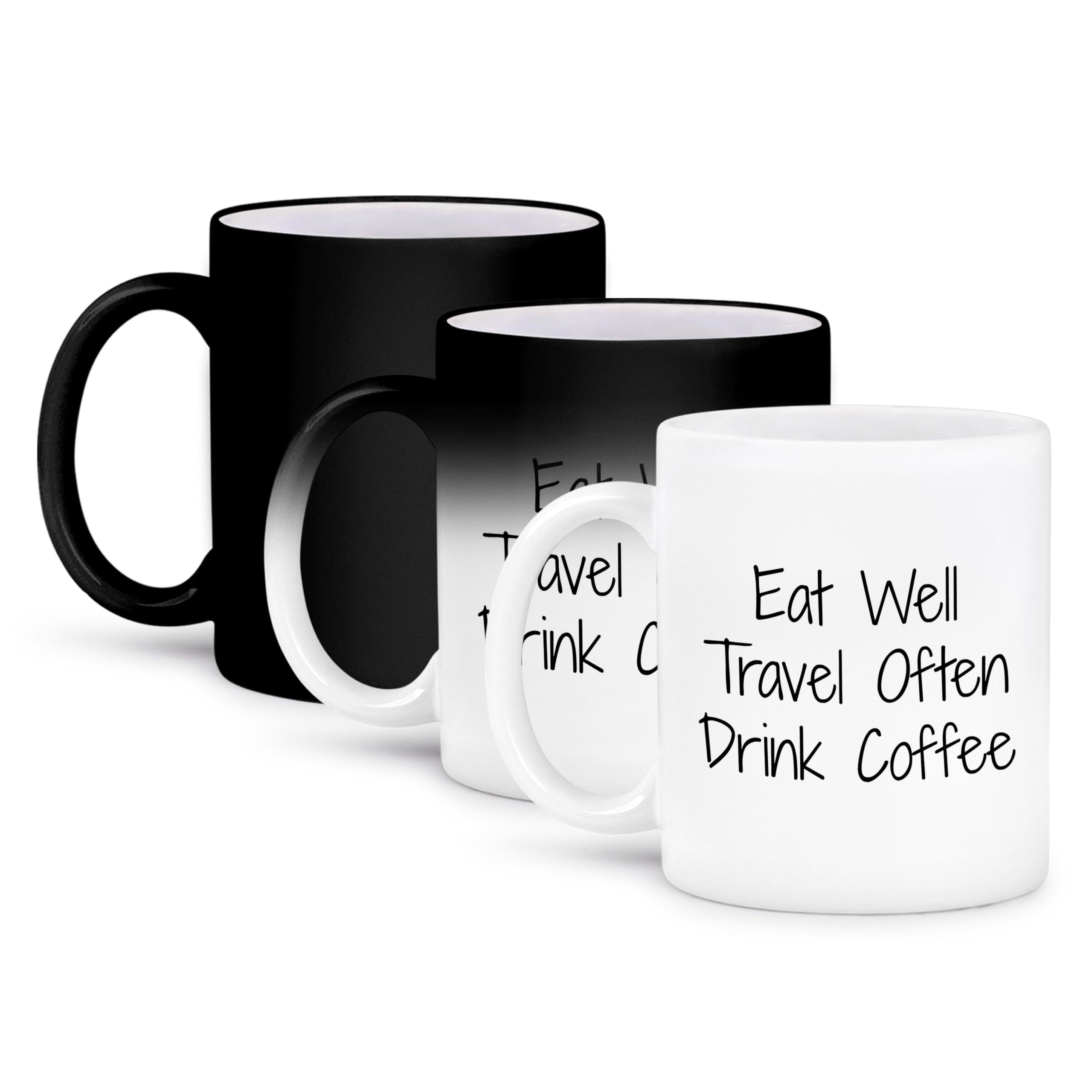 3dRose 11oz Funny Coffee Mug - Eat Well Travel Often Drink Coffee Quote - White Ceramic Cup - Perfect Gift for Coffee Lovers, Office Use & Travel