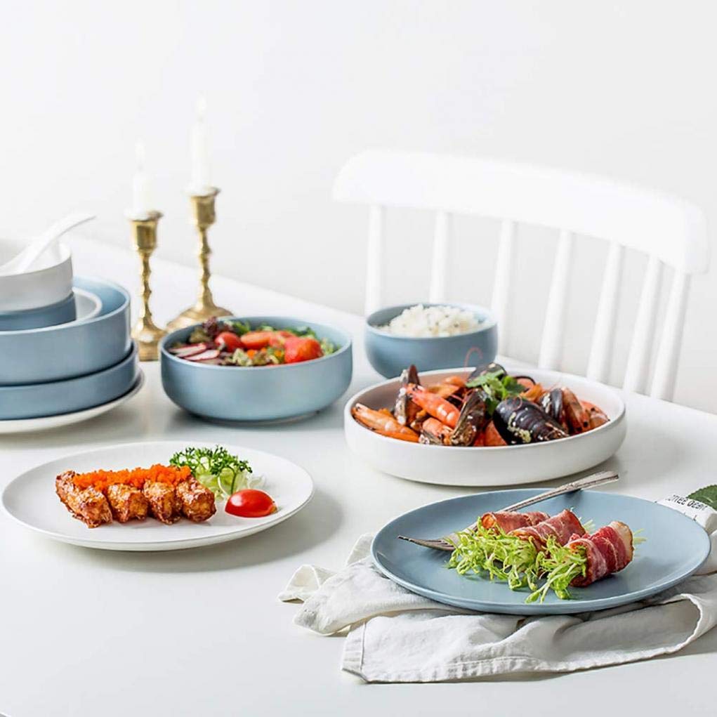 16-Piece White and Blue Ceramic Dinnerware Set - Service for 4 - Elegant Tableware for Everyday Dining, Dinner Parties & Holiday Entertaining