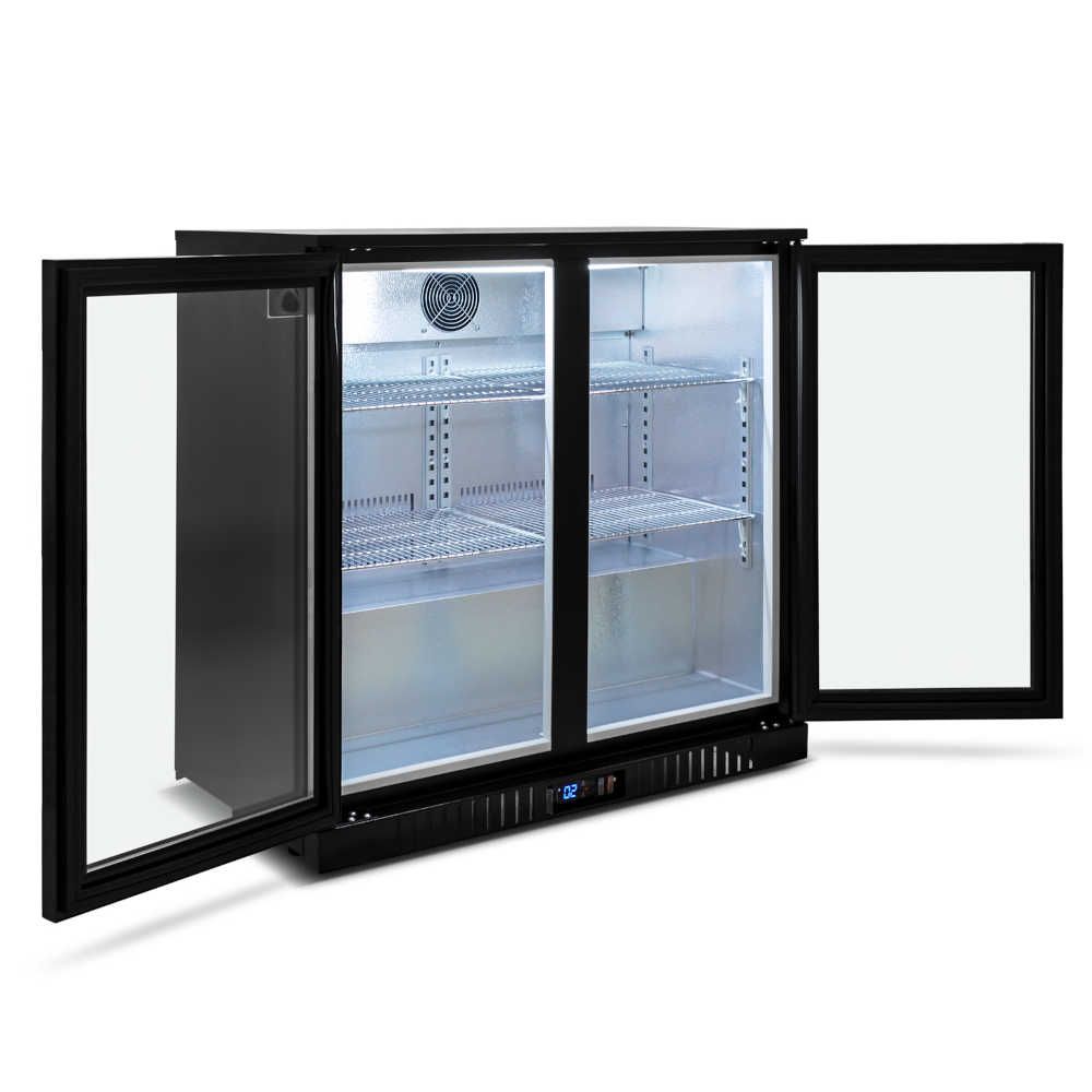 AG Twin Door Bar Fridge - Black Stainless Steel 2BBR H Mini Refrigerator for Home, Office, or Dorm | Compact Beverage Cooler for Beer, Wine & Snacks