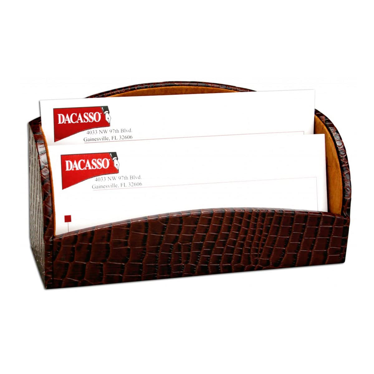 Dacasso Genuine Leather Letter Holder - Brown Crocodile Embossed Design for Office Desk Organizer | Perfect for Mail, Bills, and Documents Storage