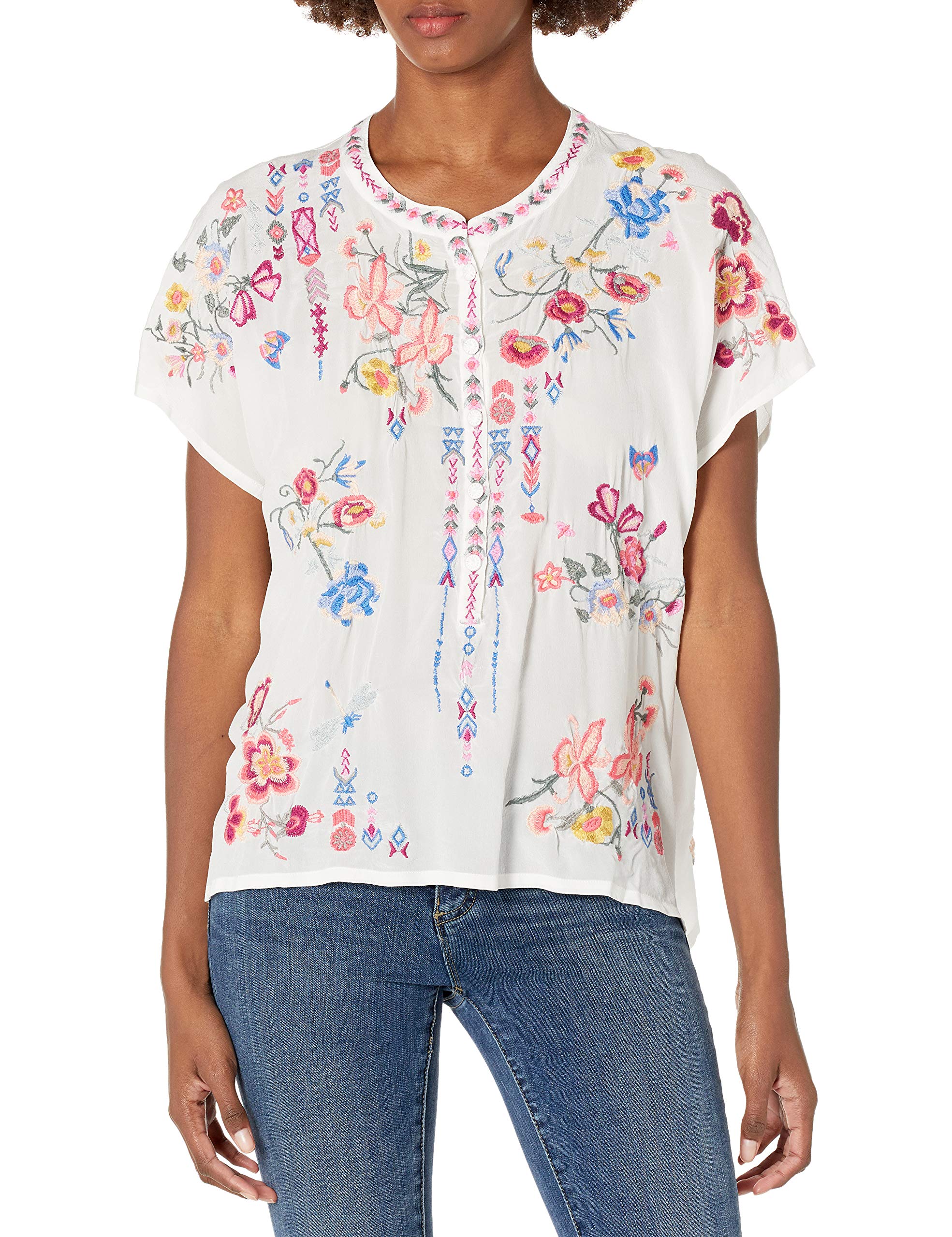 Johnny Was Women's Bohemian Floral Print Blouse - Elegant Long Sleeve Tunic Top for Casual Wear, Office Outfits & Special Occasions