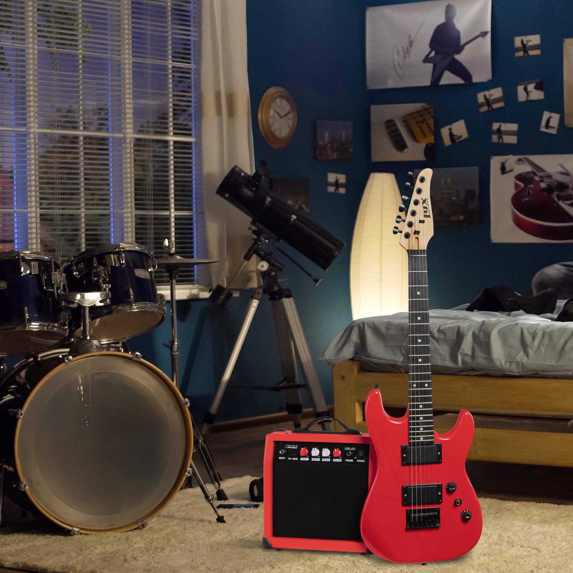 LyxPro 36 Inch 3/4 Size Electric Guitar Starter Kit for Kids & Beginners - Includes Amp, 6 Strings, 2 Picks, Shoulder Strap, Digital Tuner, Cable & Gig Bag (Red) - Perfect for Learning, Practice & Home Performances