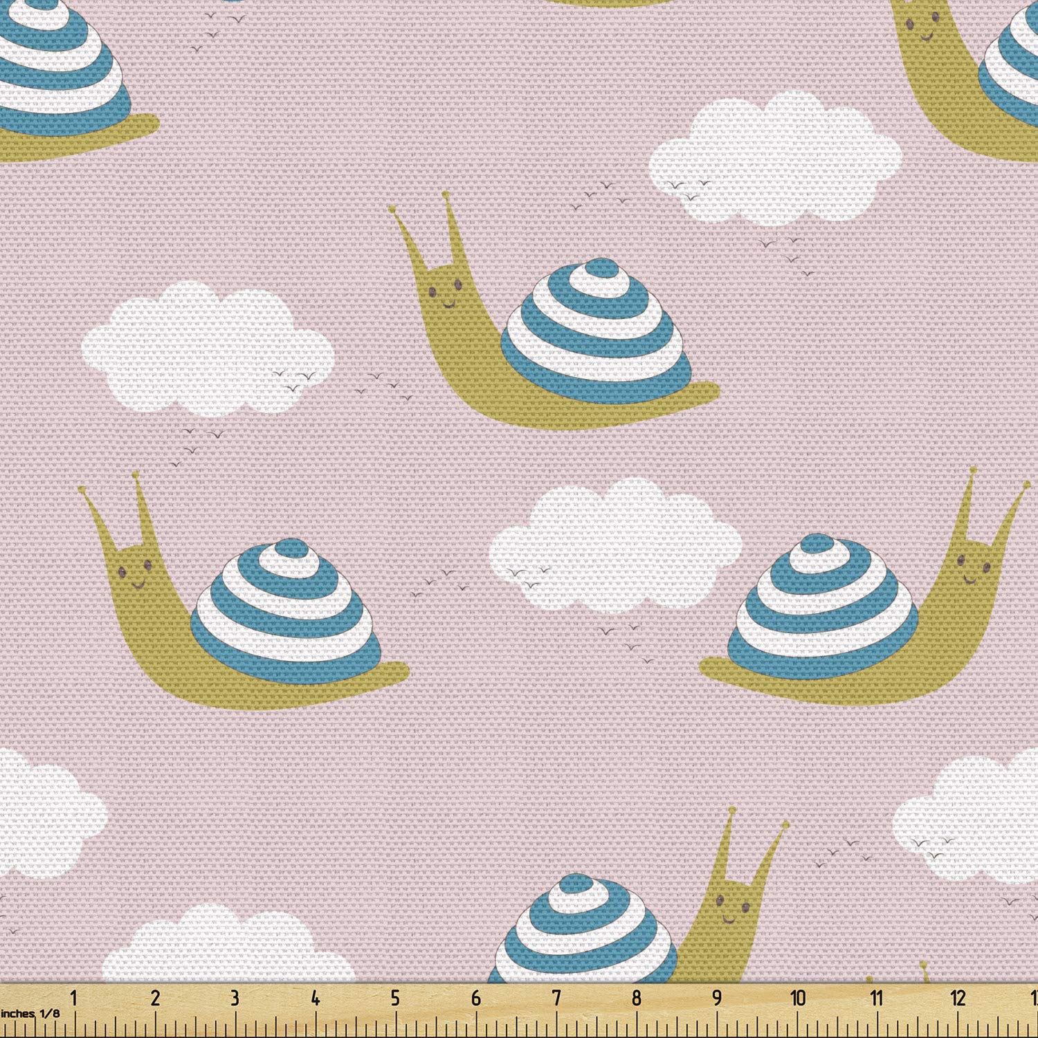 Ambesonne Snail Print Fabric by The Yard - Cartoon Animal Characters with Clouds Design for Upholstery, Curtains & Home Decor (10 Yards, Rose Sea Blue & Fawn) - Perfect for DIY Projects, Nursery Decor & Bohemian Style Interiors