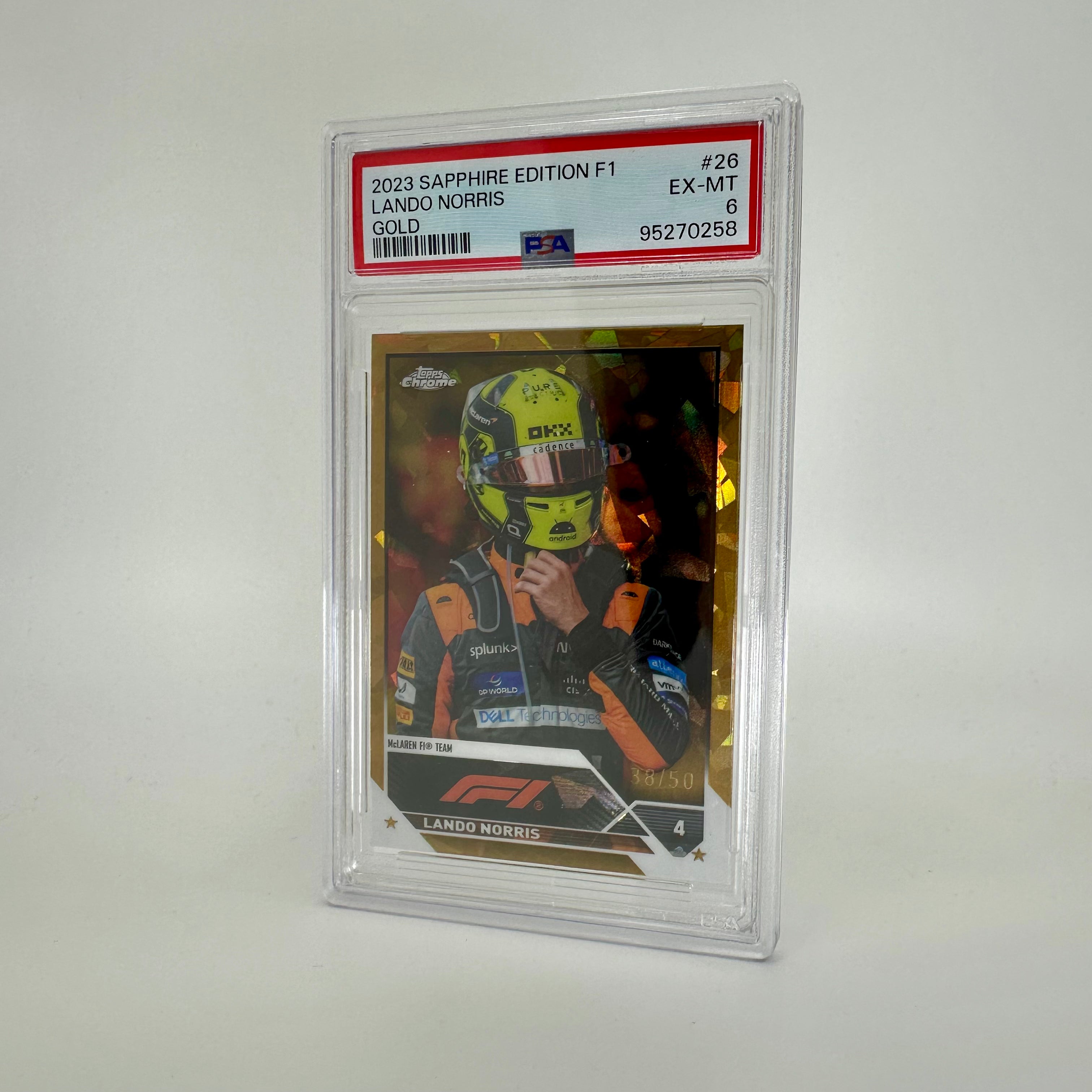 2023 Topps Chrome Sapphire Lando Norris #26 PSA 6 Gold Parallel 38/50 - Rare F1 Racing Card for Collectors & Investors
