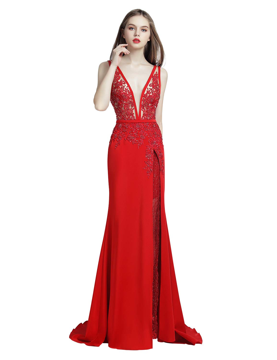 Sarahbridal Women's Elegant V-Neck Prom Dresses 2024 - Long Satin Formal Evening Gowns with Applique Details | Perfect for Homecoming, Ball, Wedding Guest & Special Occasions