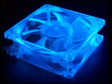 80mm Blue UV Sensitive Crystal Clear Cooling Fan - No LEDs - Perfect for PC Cooling, Gaming Rigs & DIY Electronics Projects
