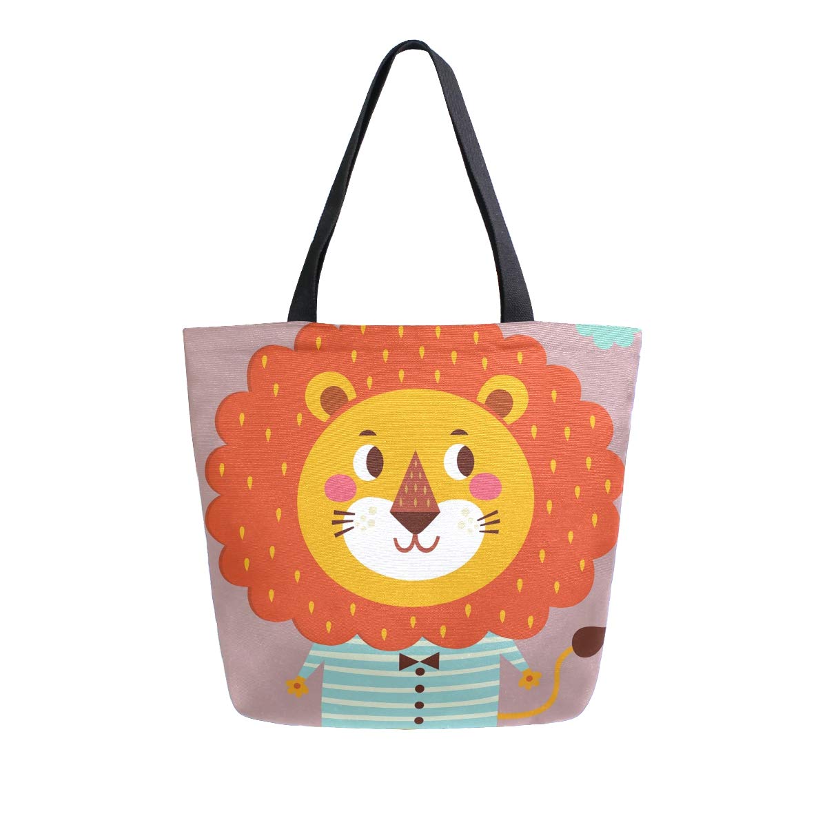 Eco-Friendly Cute Lion Print Canvas Tote Bag - Reusable Grocery Shopping Bag with Sturdy Handles - Perfect for Groceries, Beach Trips & Daily Use