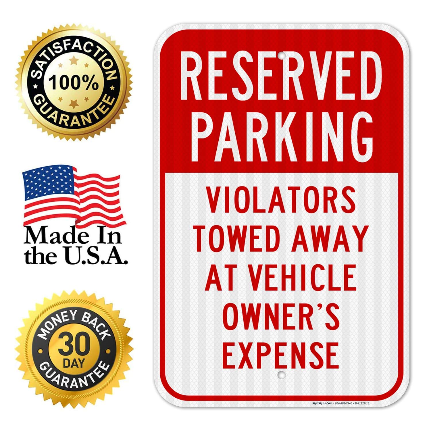 12x18 Inches Reserved Parking Sign - Violators Will Be Towed | 3M EGP Reflective .063 Aluminum | Fade Resistant & Easy Mounting | Indoor/Outdoor Use | Made in USA | Perfect for Private Parking Lots, Apartment Complexes & Commercial Properties