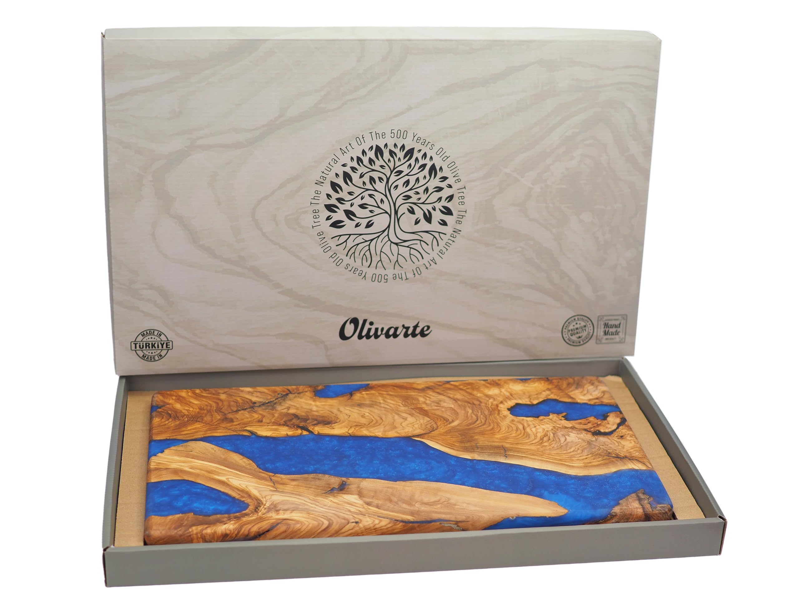 Handmade Epoxy Resin Cutting Board & Charcuterie Serving Tray - Olive Wood Cheese Board with Blue Resin for Kitchen, Entertaining, Housewarming Gifts - Perfect for Serving Cheese, Fruit, Meat, Appetizers at Parties, Weddings & Dinner Gatherings