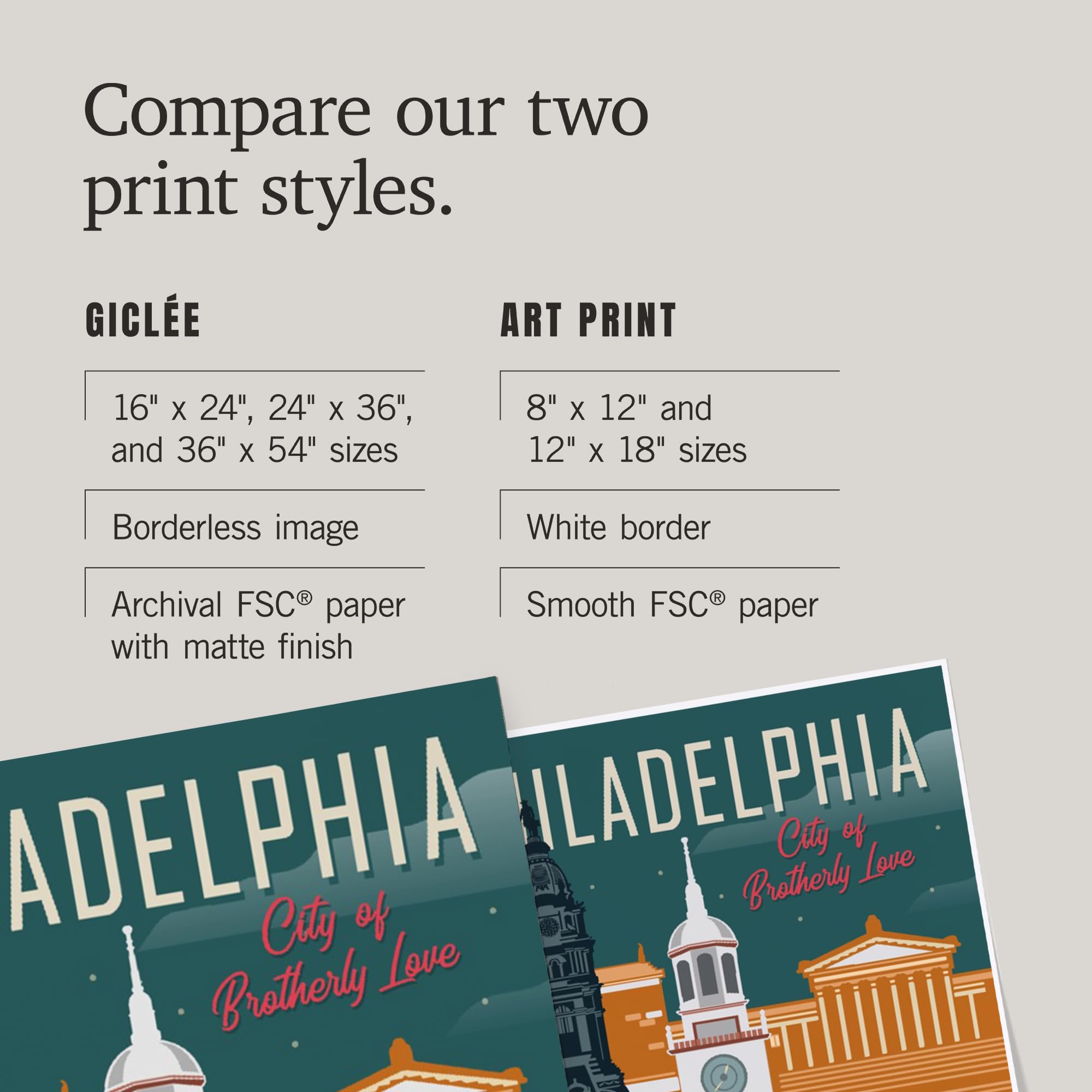 16x24 Inch Giclee Print of Philadelphia Pennsylvania - City of Brotherly Love with Vector Art Trolley - Perfect for Home Decor, Office Wall Art & Gift Ideas