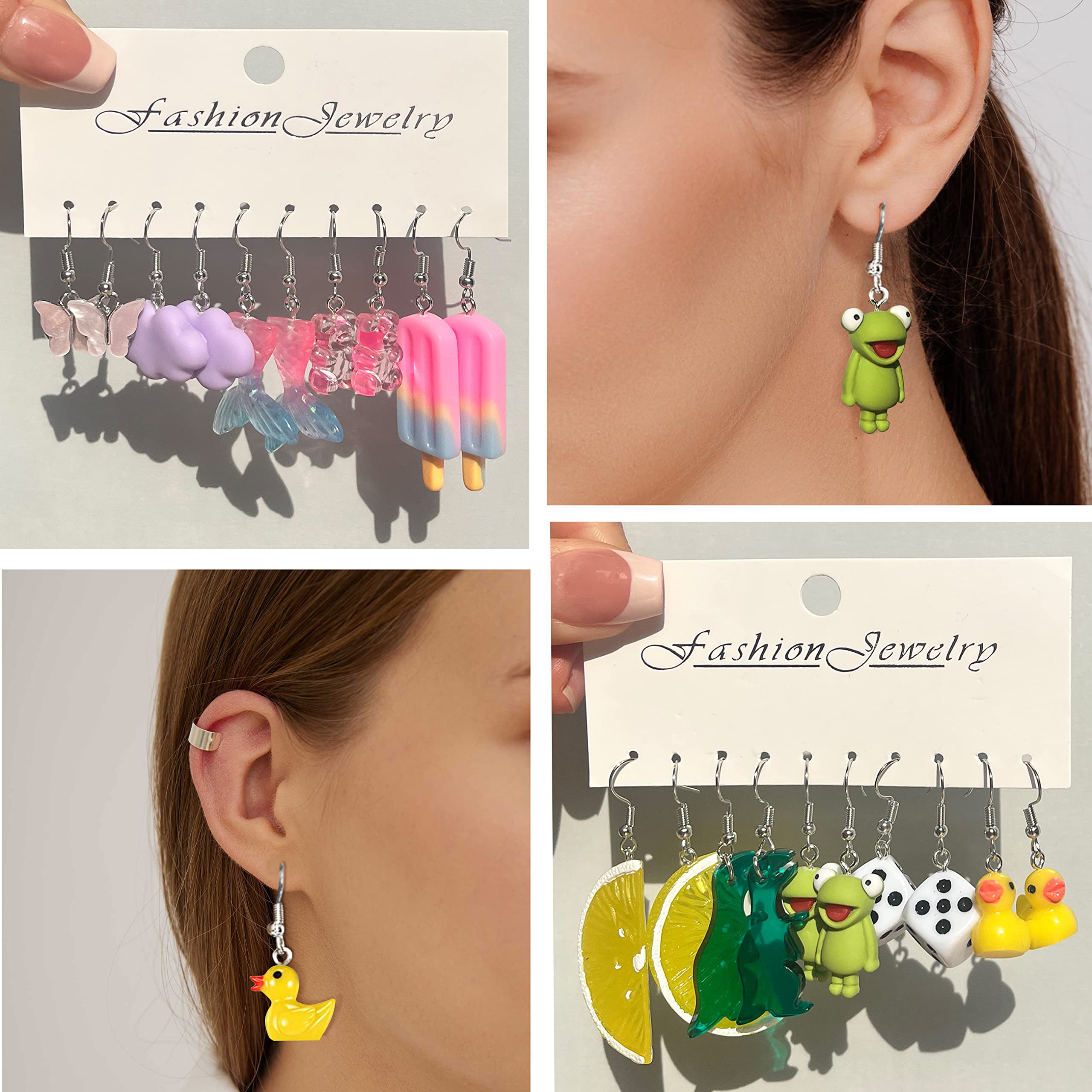 30-40 Pairs Whimsical Cute Funny Earrings - Gummy Bear, Duck, Mushroom, Fruit & Flower Dangle Drop Earrings for Women | Trendy Aesthetic Food & Animal Earrings Bulk Set | Perfect for Parties, Gifts & Everyday Fashion Accessories