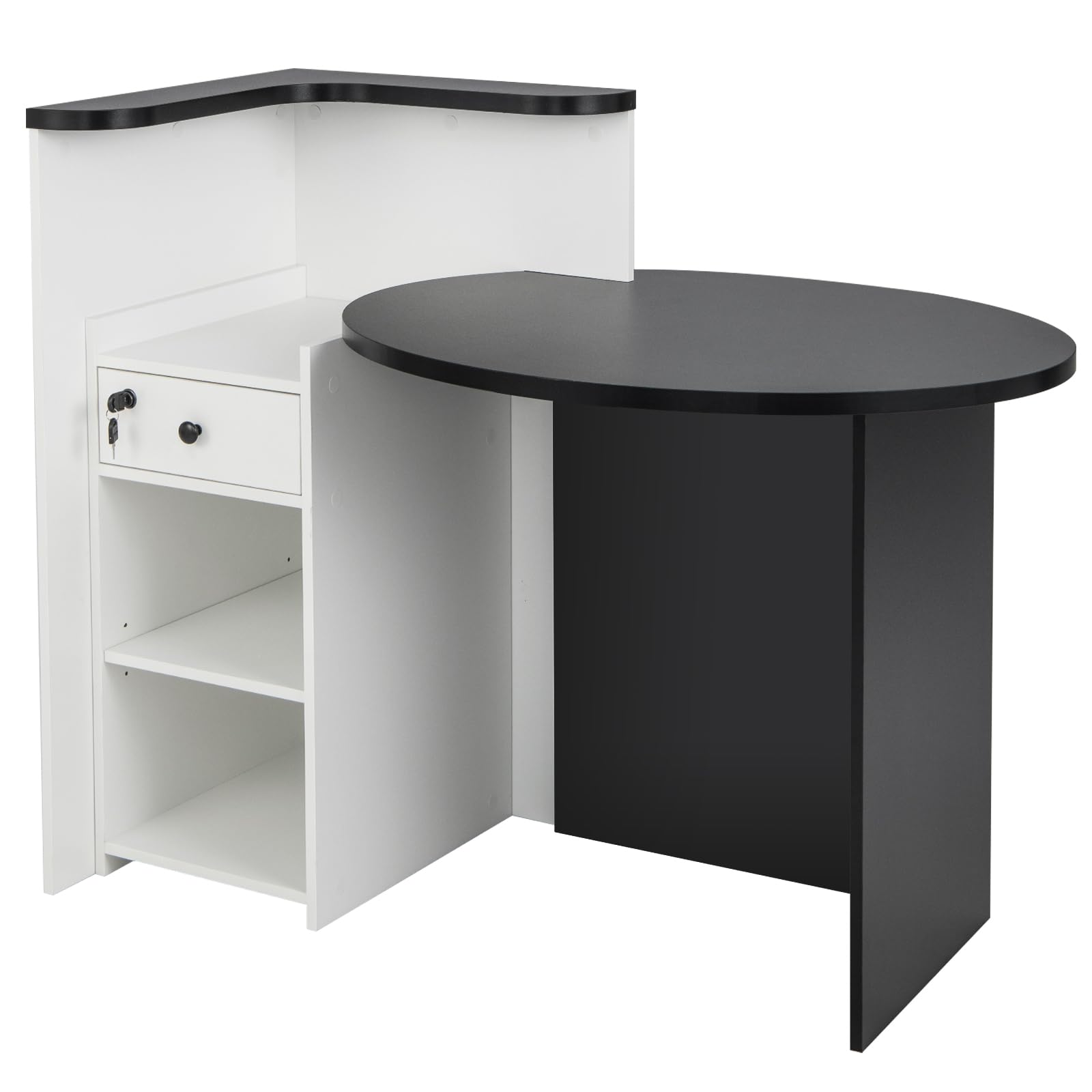 Tangkula Oval Reception Desk with Lockable Drawer & Adjustable Shelf - Front Counter Workstation for Retail Checkout, Salon Lobby, Office & Home Office - Durable Computer Desk for Professional & Personal Workspaces