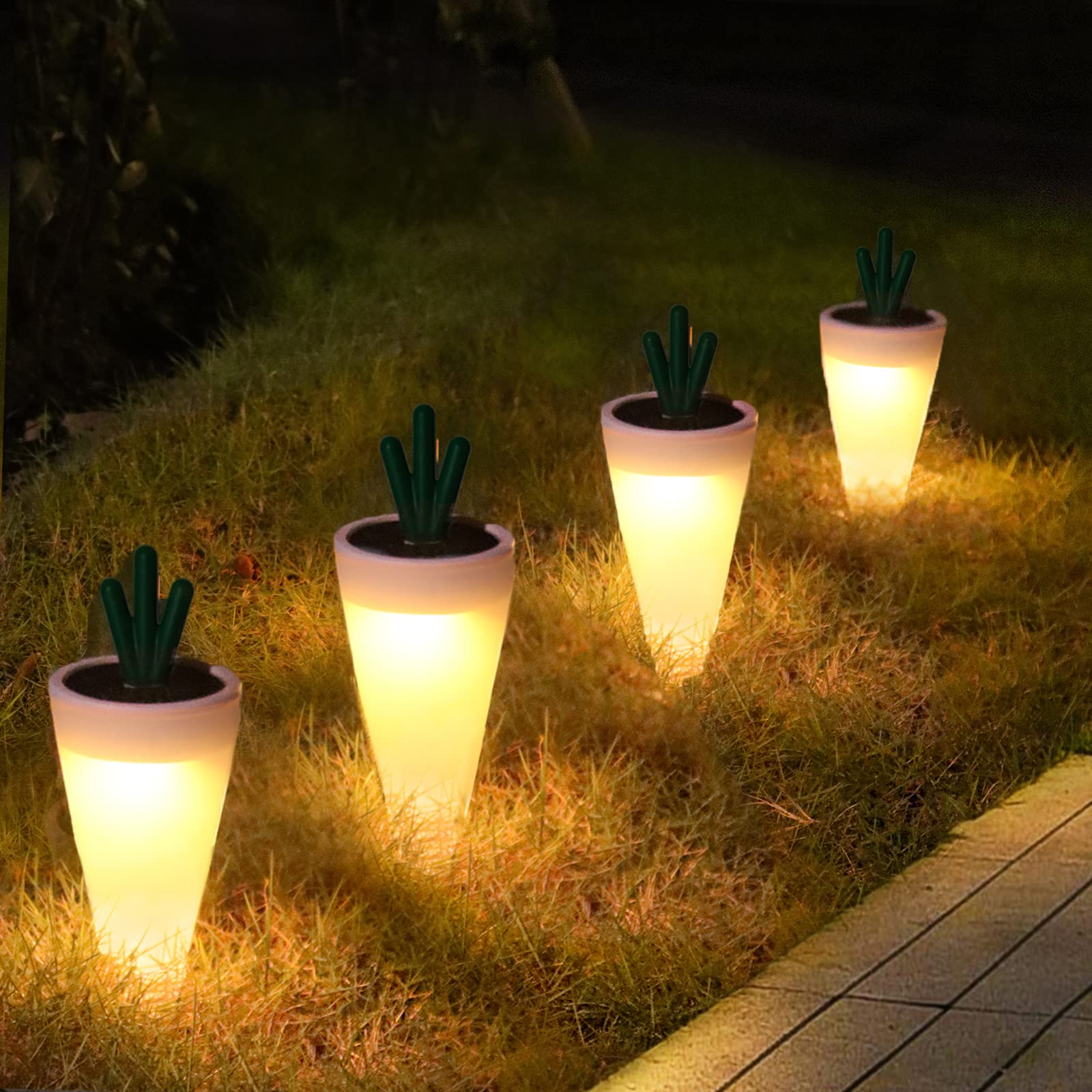 4 Pack Solar Garden Lights - Waterproof Outdoor Pathway Lights for Yard, Lawn, Patio & Landscape Decor | Solar Powered Carrot Shaped In-Ground Lighting for Garden & Walkways | Perfect for Evening Ambiance & Safety Lighting